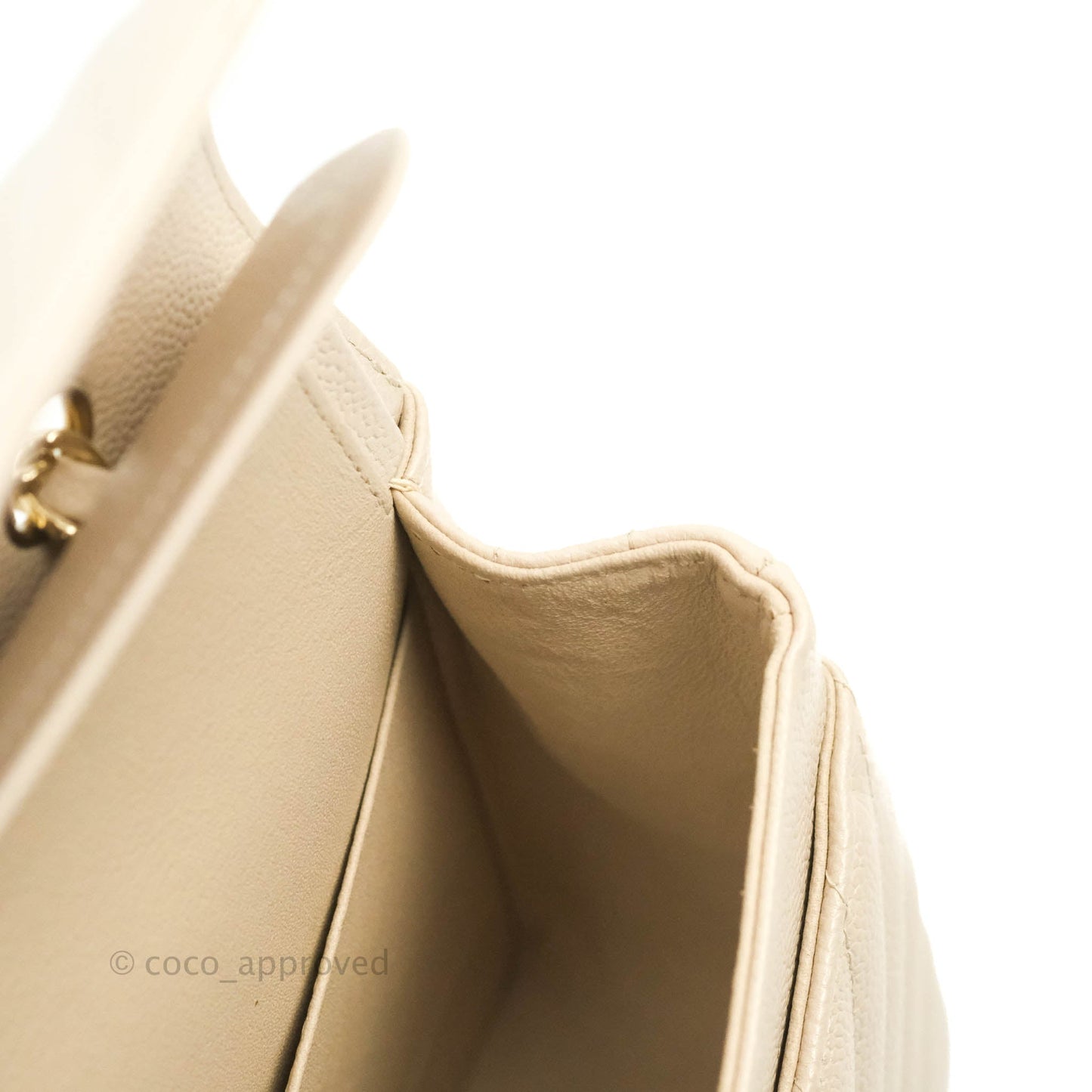 Chanel Classic M/L Medium Double Flap Chevron Ivory Caviar Gold Hardware