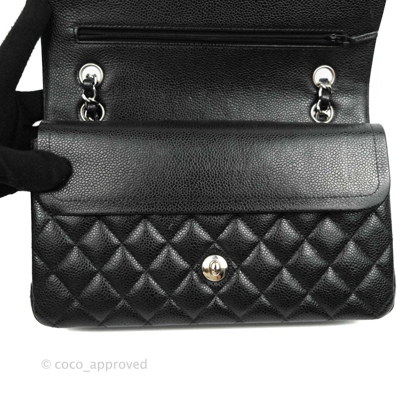 Chanel Classic Double Flap M/L Black Caviar Silver Hardware