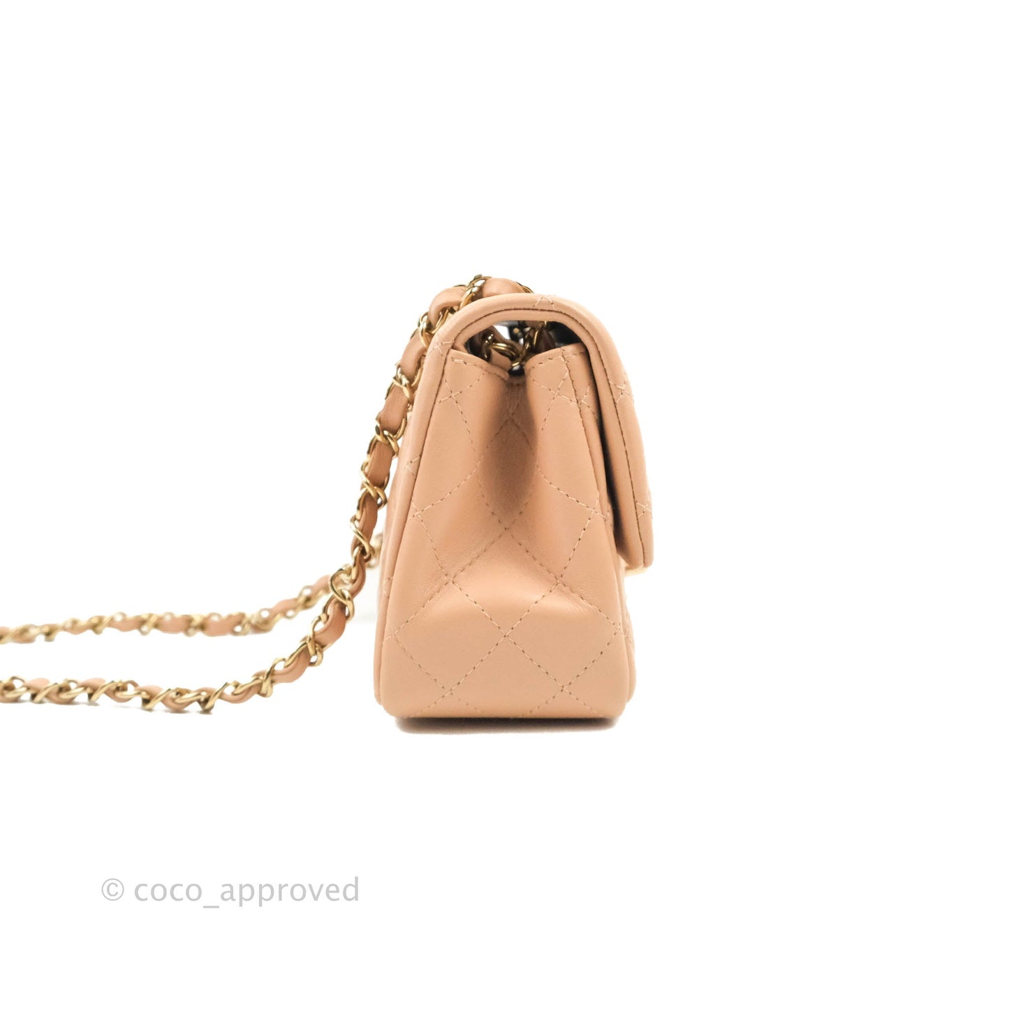 Chanel Mini Square Beige Lambskin Gold Hardware 21A