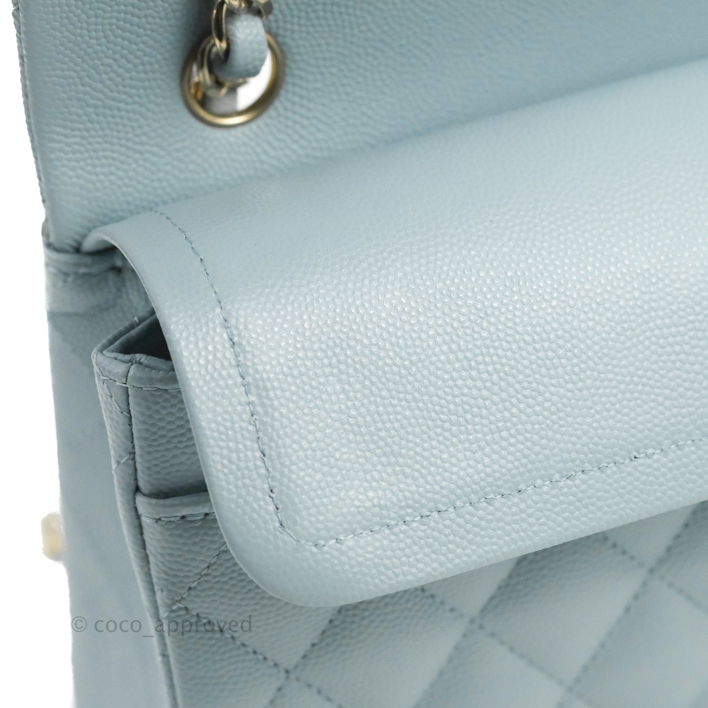 Chanel Small Classic Quilted Flap Light Blue Caviar Gold Hardware