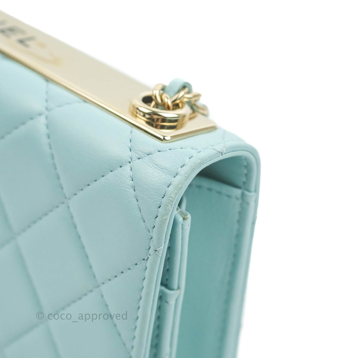 Chanel Trendy CC Quilted Wallet on Chain WOC Tiffany Blue Lambskin Gold Hardware