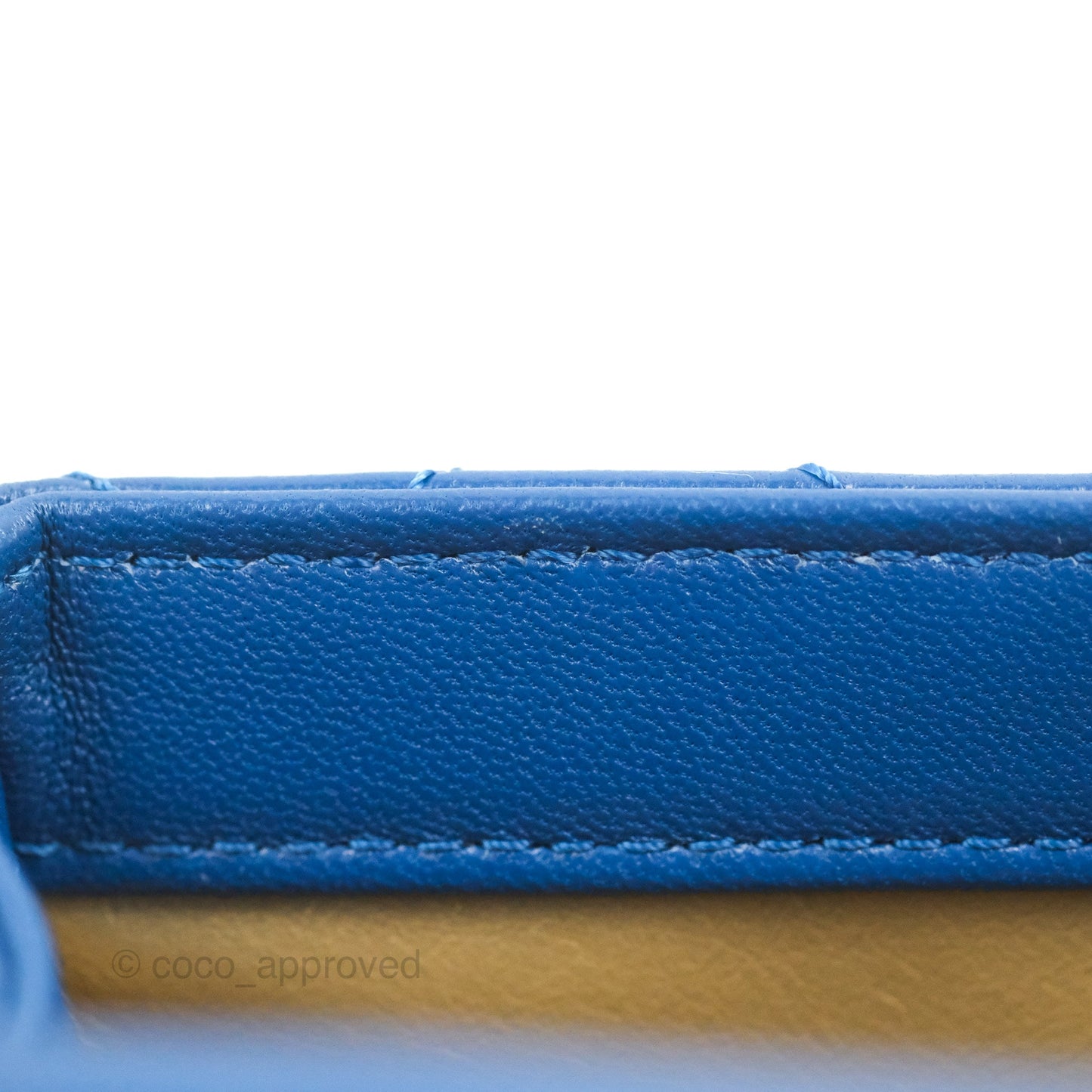 Chanel Mini Square Pearl Crush Quilted Blue Lambskin Aged Gold Hardware