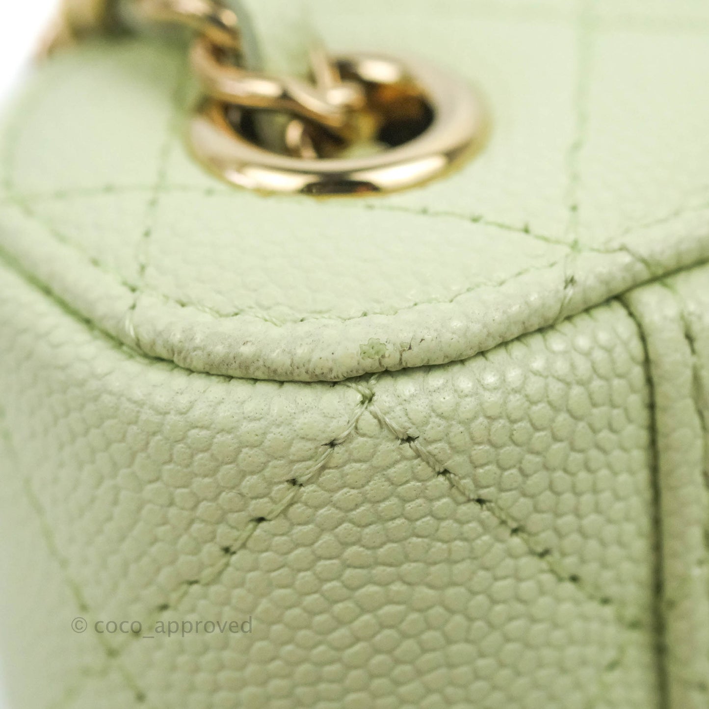 Chanel Vanity Phone Holder With Chain Light Mint Green Caviar Gold Hardware
