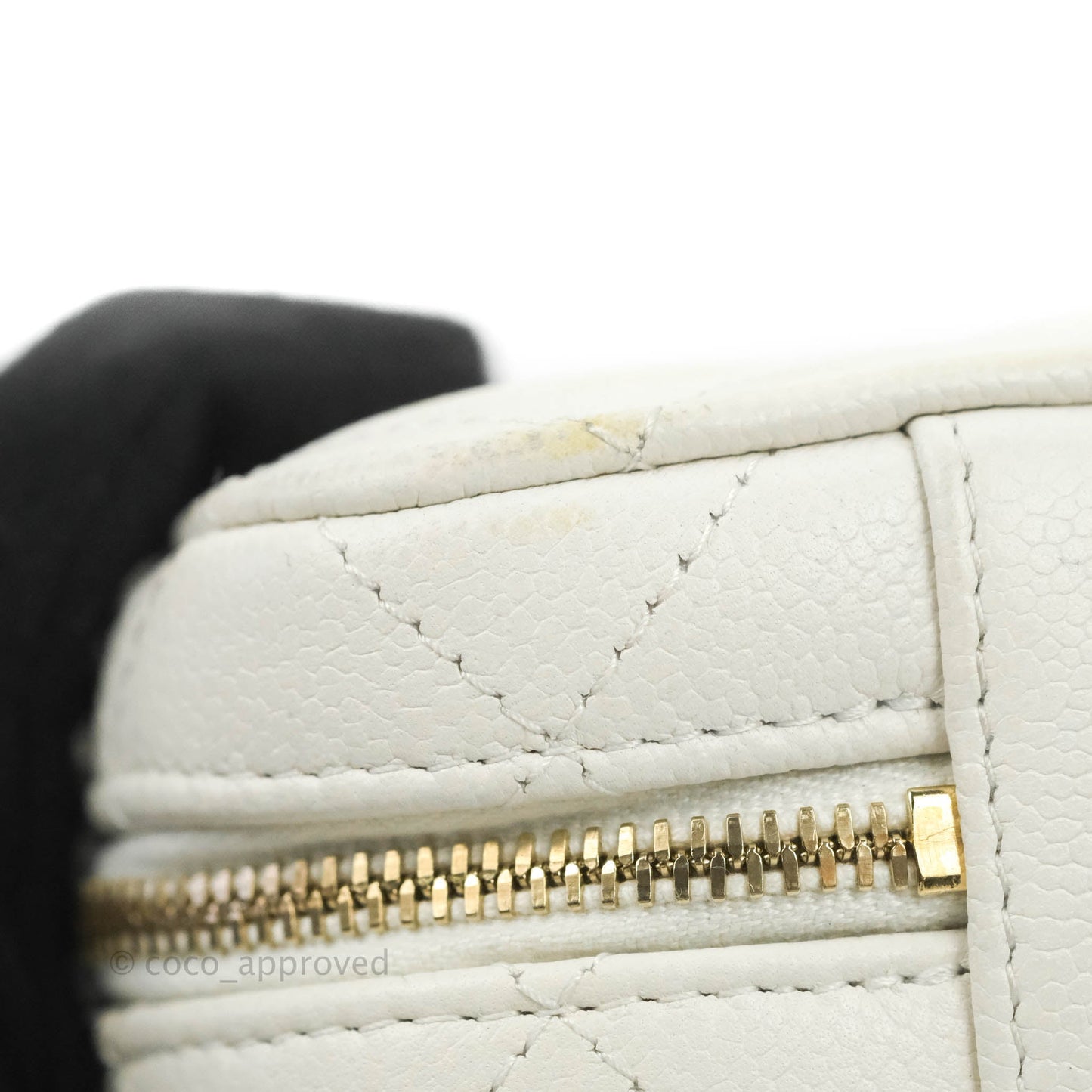 Chanel Quilted Top Handle Vanity White Caviar Gold Hardware
