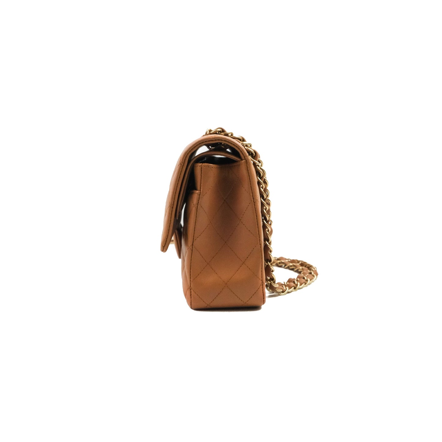 Chanel Classic M/L Medium Flap Quilted Dark Beige Caramel Lambskin Gold Hardware