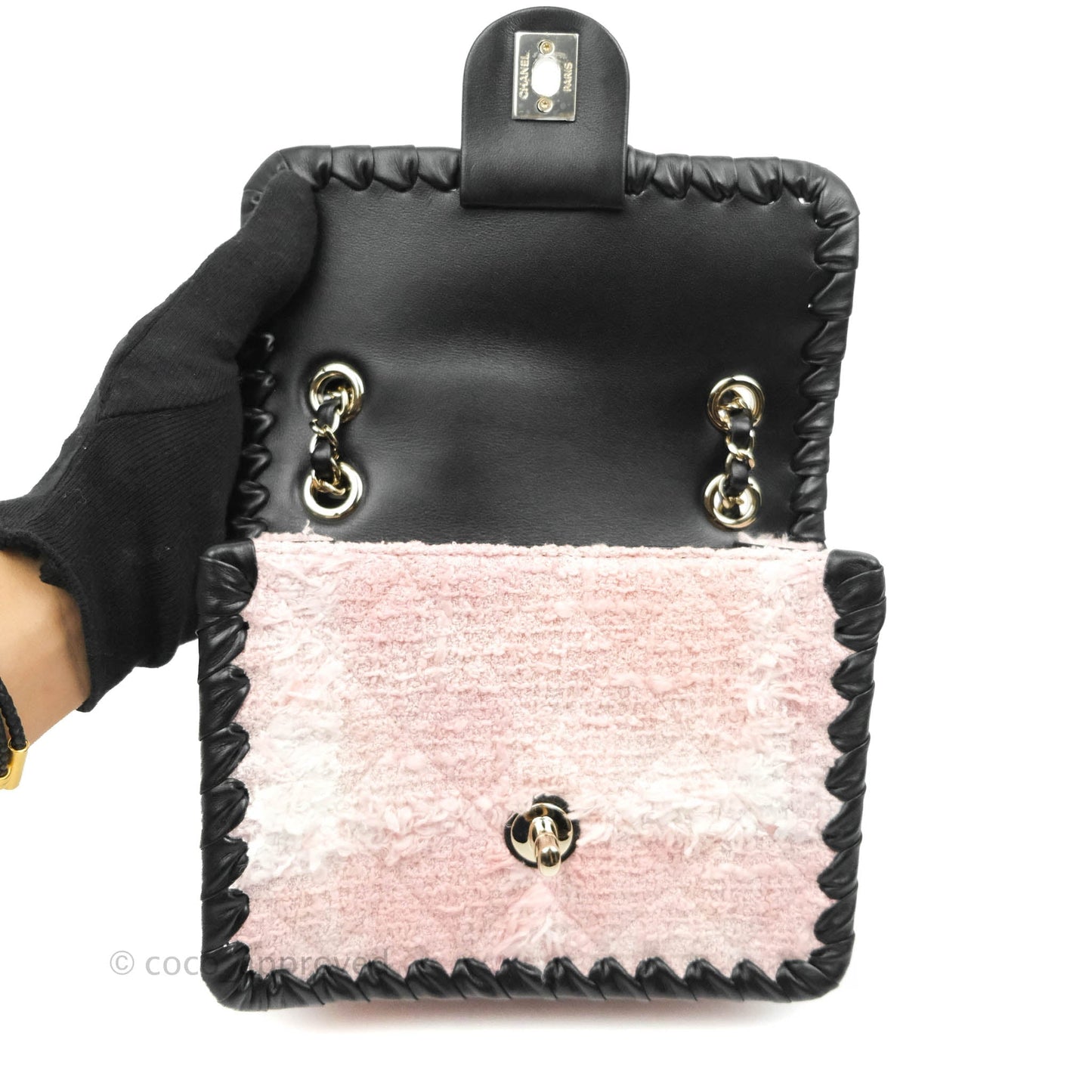 Chanel Mini My Own Frame Flap Pink White Tweed Braided Calfskin 22S