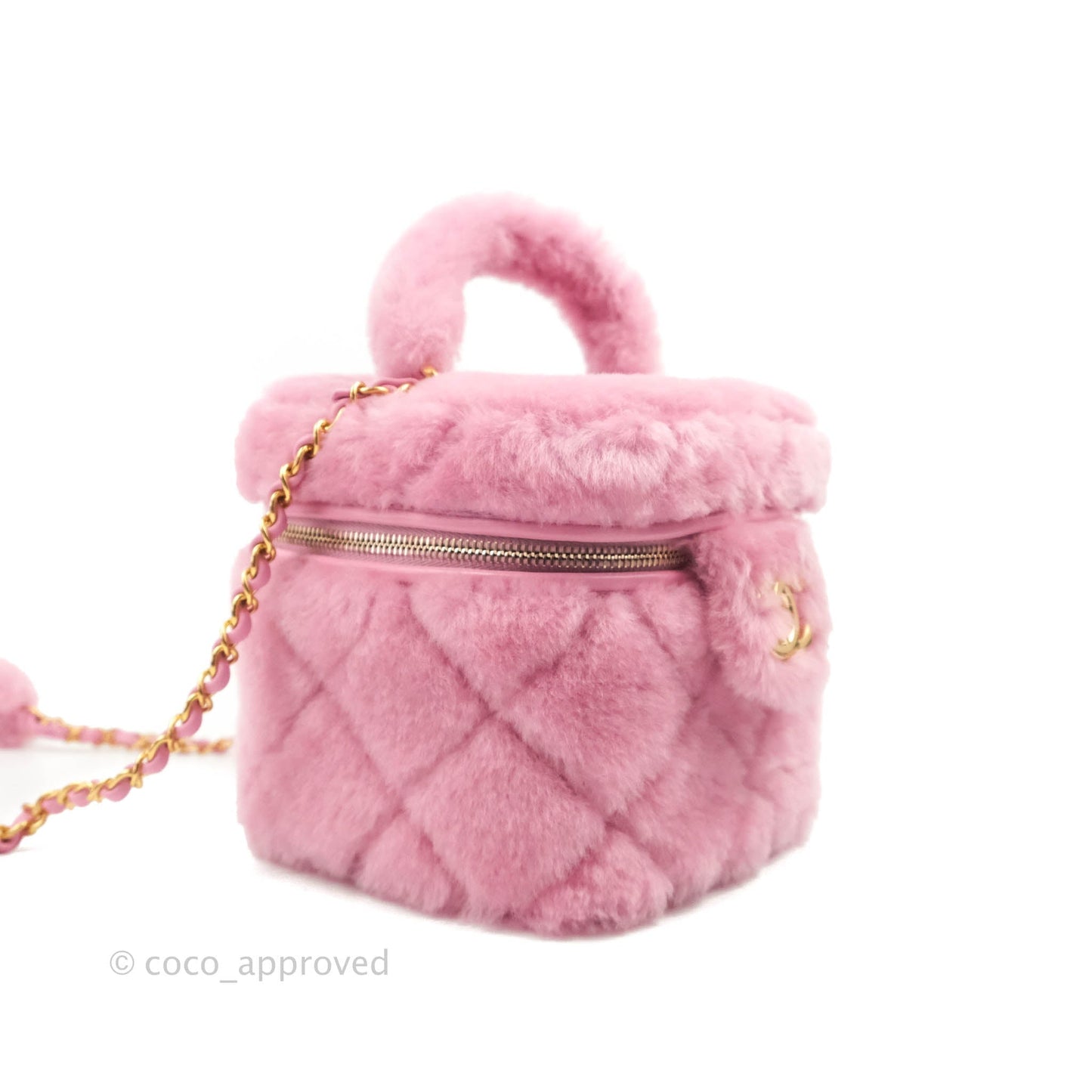 Chanel Small Vanity Case Pink Shearling Lambskin Gold Hardware 22A