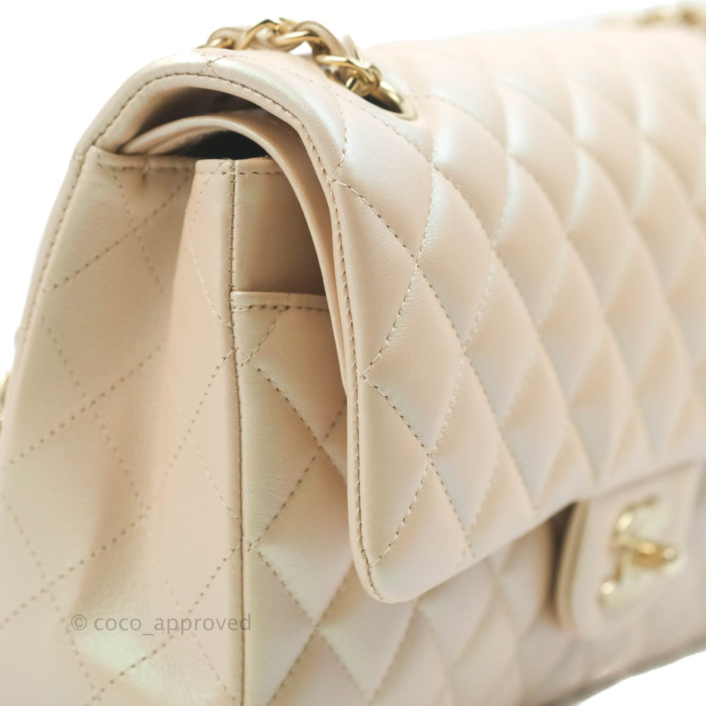 Chanel Classic M/L Medium Double Flap Iridescent Beige Calfskin Gold Hardware 21S
