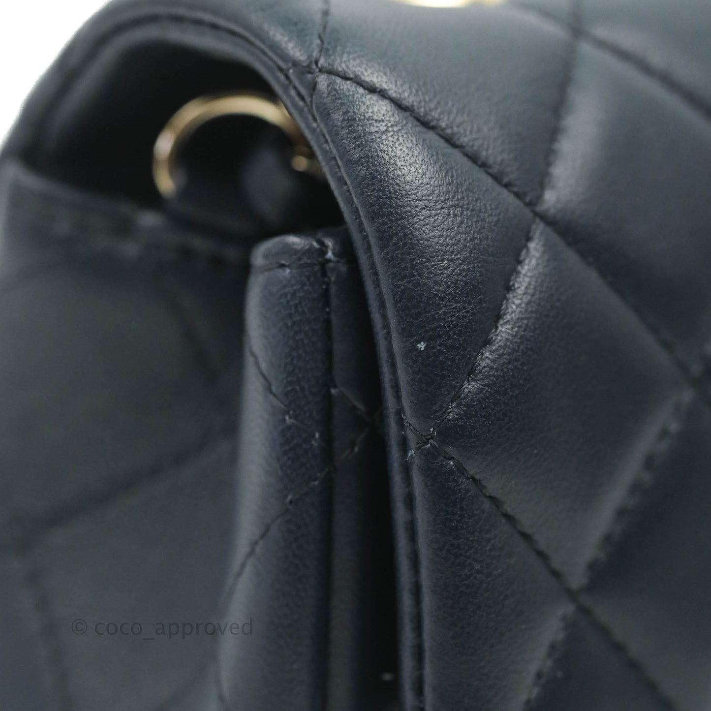 Chanel Quilted Mini Rectangular Flap Navy Lambskin Gold Hardware