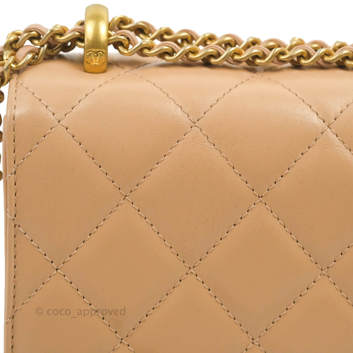 Chanel Quilted Perfect Fit Adjustable Beige Calfskin Gold Hardware 21A