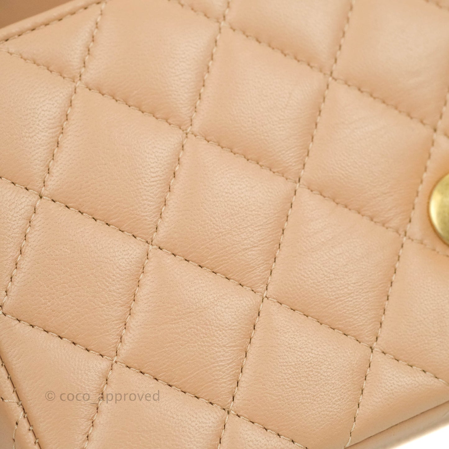 Chanel Top Handle Mini Rectangular Flap Bag Beige Lambskin Aged Gold Hardware