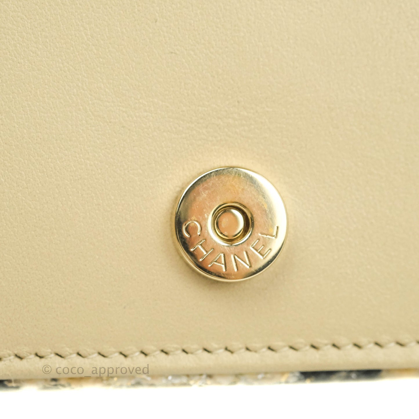 Chanel Wallet On Chain WOC Houndstooth Beige Black Tweed Gold Hardware