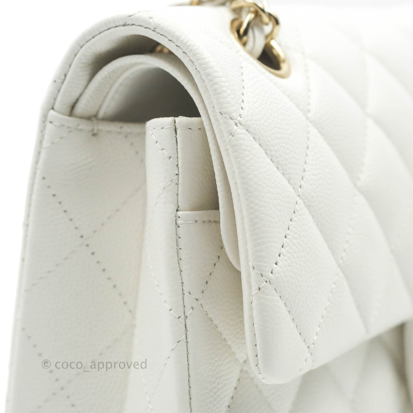 Chanel Small S/M Classic Quilted Flap White Caviar Gold Hardware