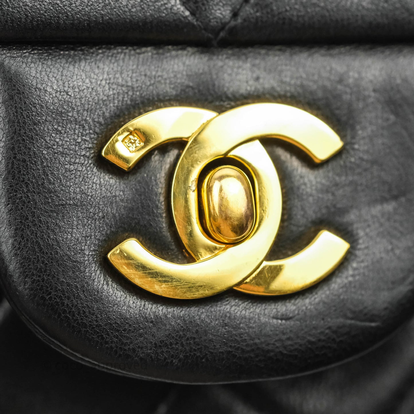 Chanel Vintage Classic M/L Medium Double Flap Bag Black Lambskin 24K Gold Hardware