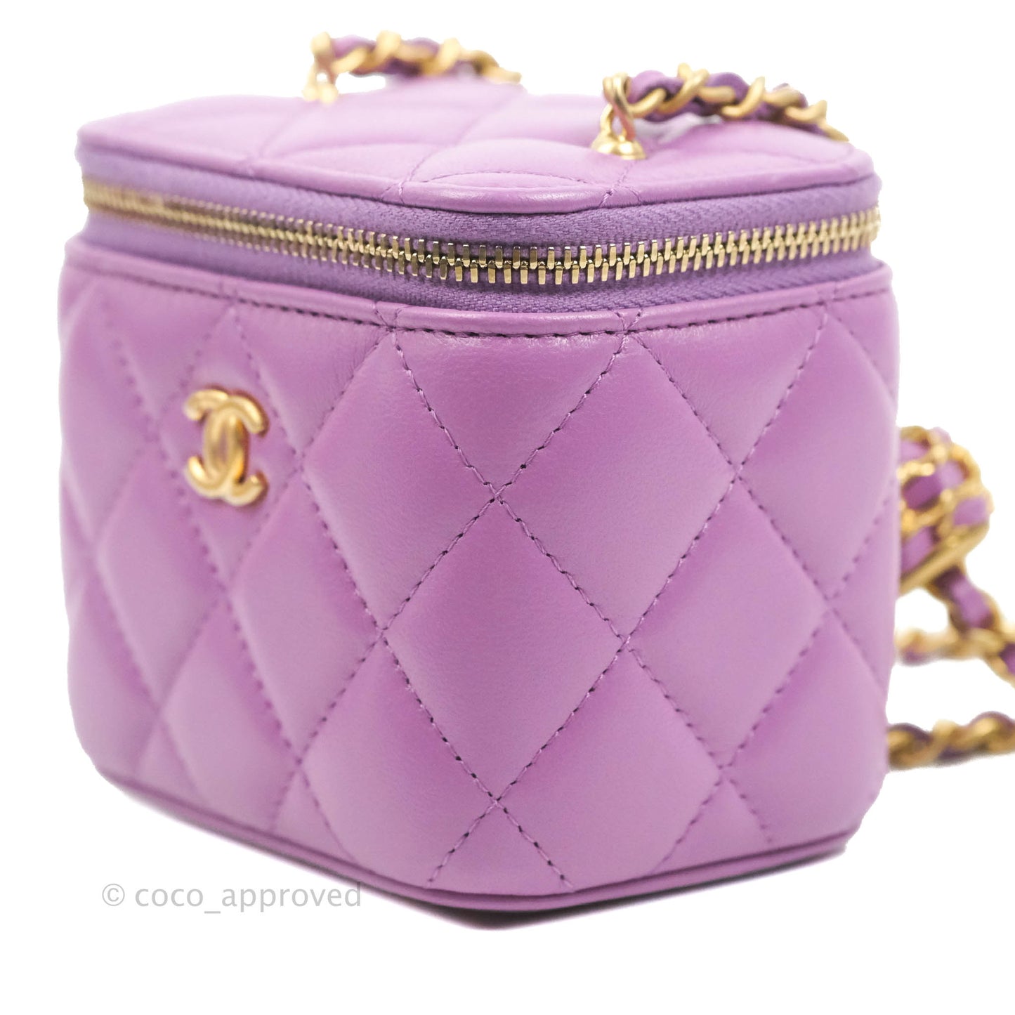 Chanel Classic Mini Pearl Crush Vanity With Chain Purple Lambskin Aged Gold Hardware