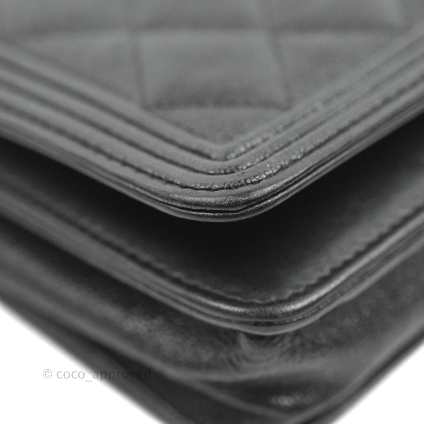 Chanel Quilted Boy Wallet on Chain WOC Black Caviar Aged Gold Hardware