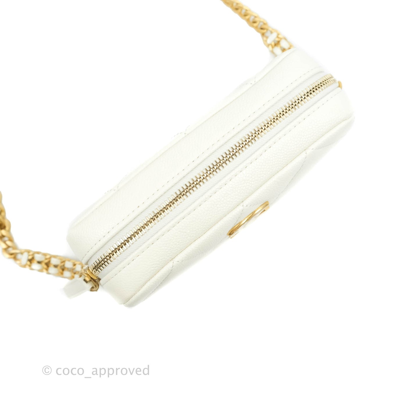 Chanel Melody Camera Bag White Caviar Gold Hardware 22S