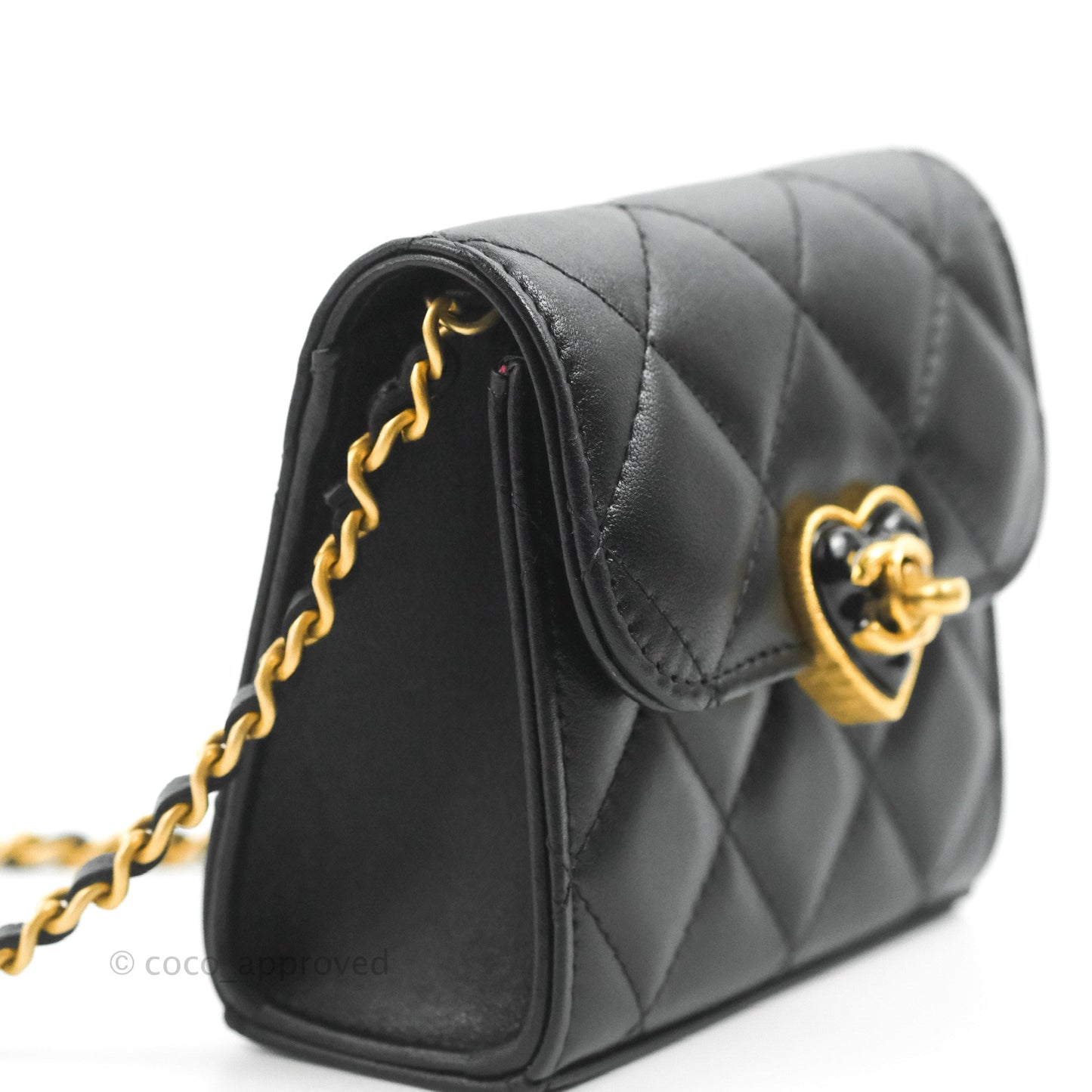 Chanel Heart CC Lock Clutch with Chain Black Lambskin Gold Hardware 23S