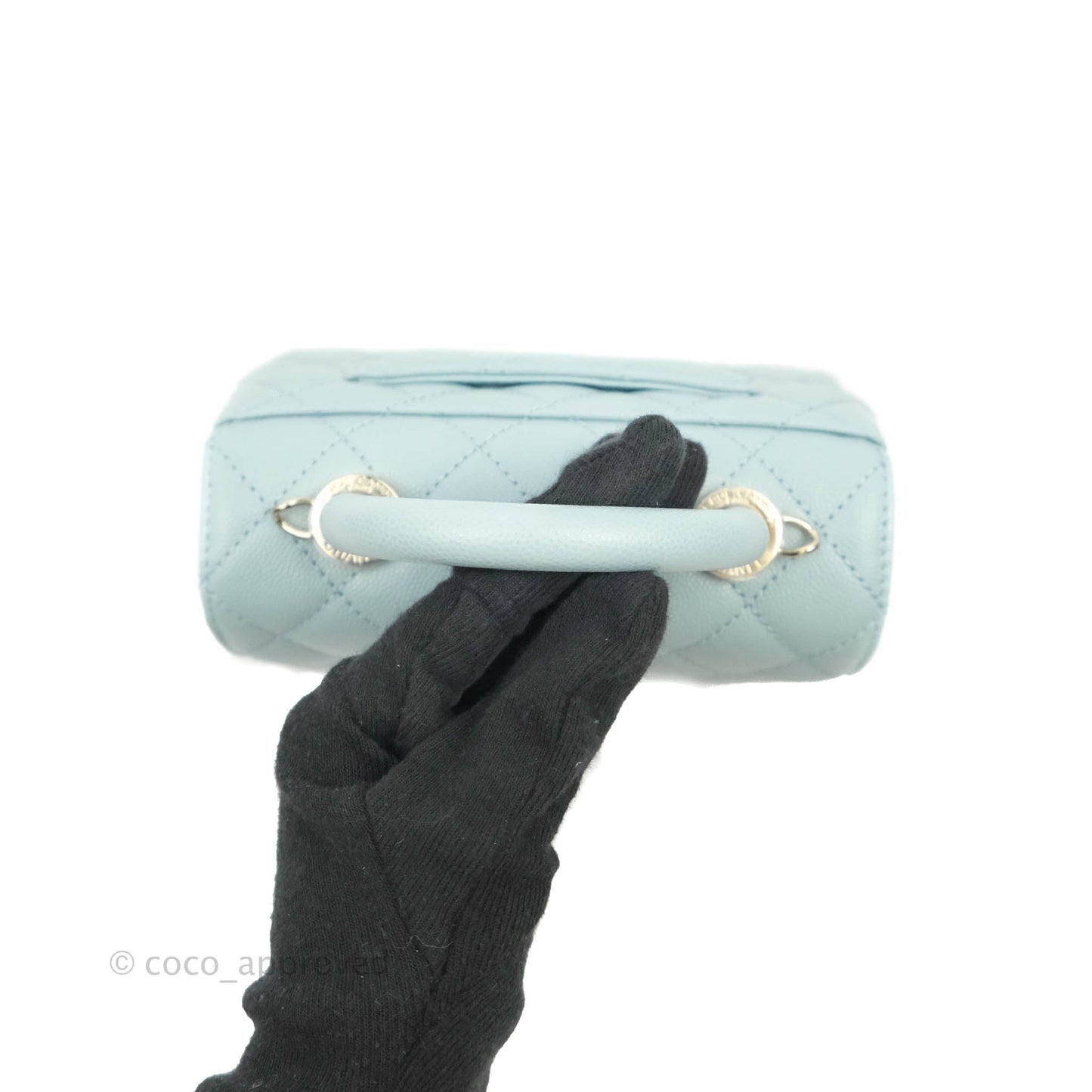 Chanel Mini Coco Handle Quilted Light Blue Caviar Gold Hardware