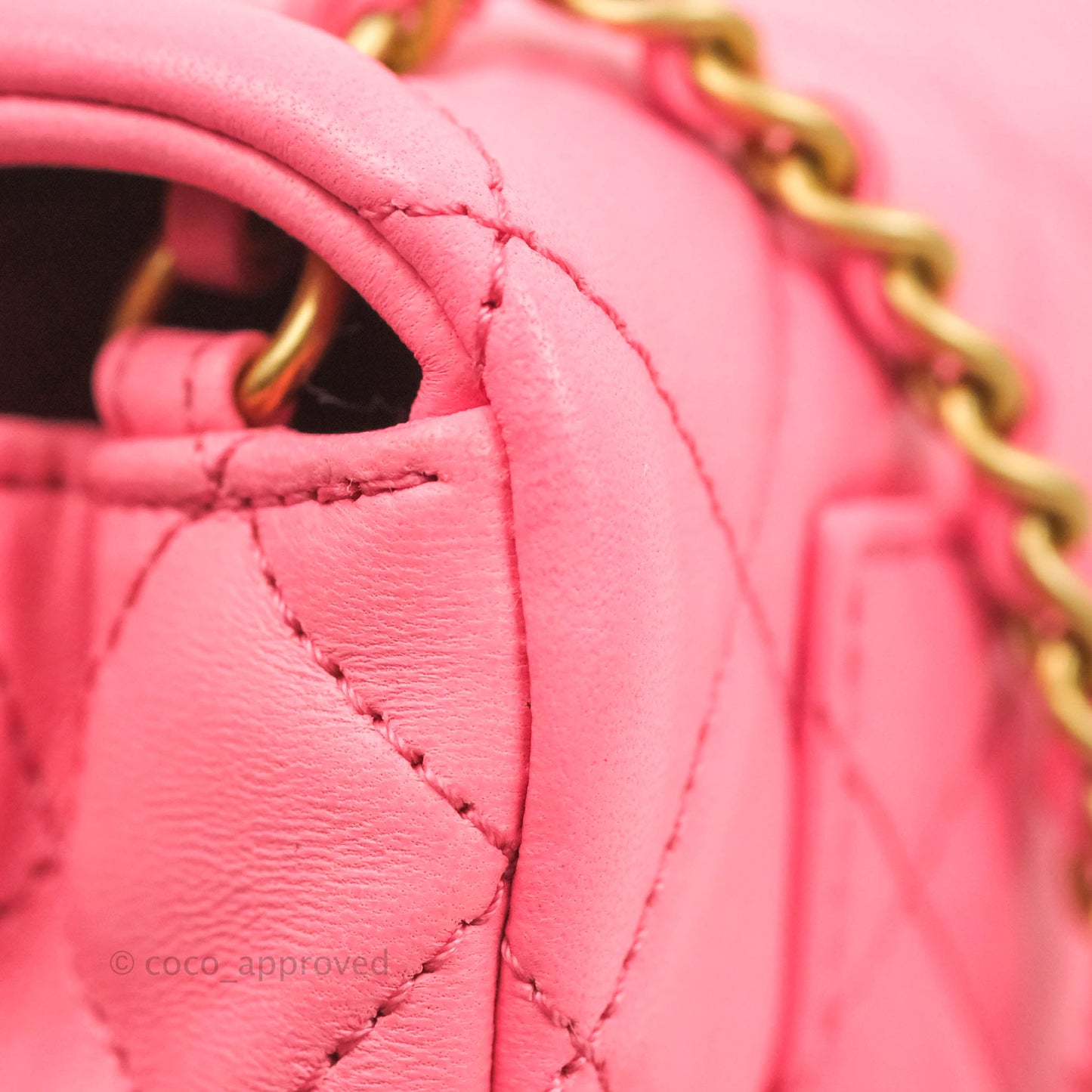 Chanel Mini Rectangular Pearl Crush Quilted Pink Lambskin Aged Gold Hardware