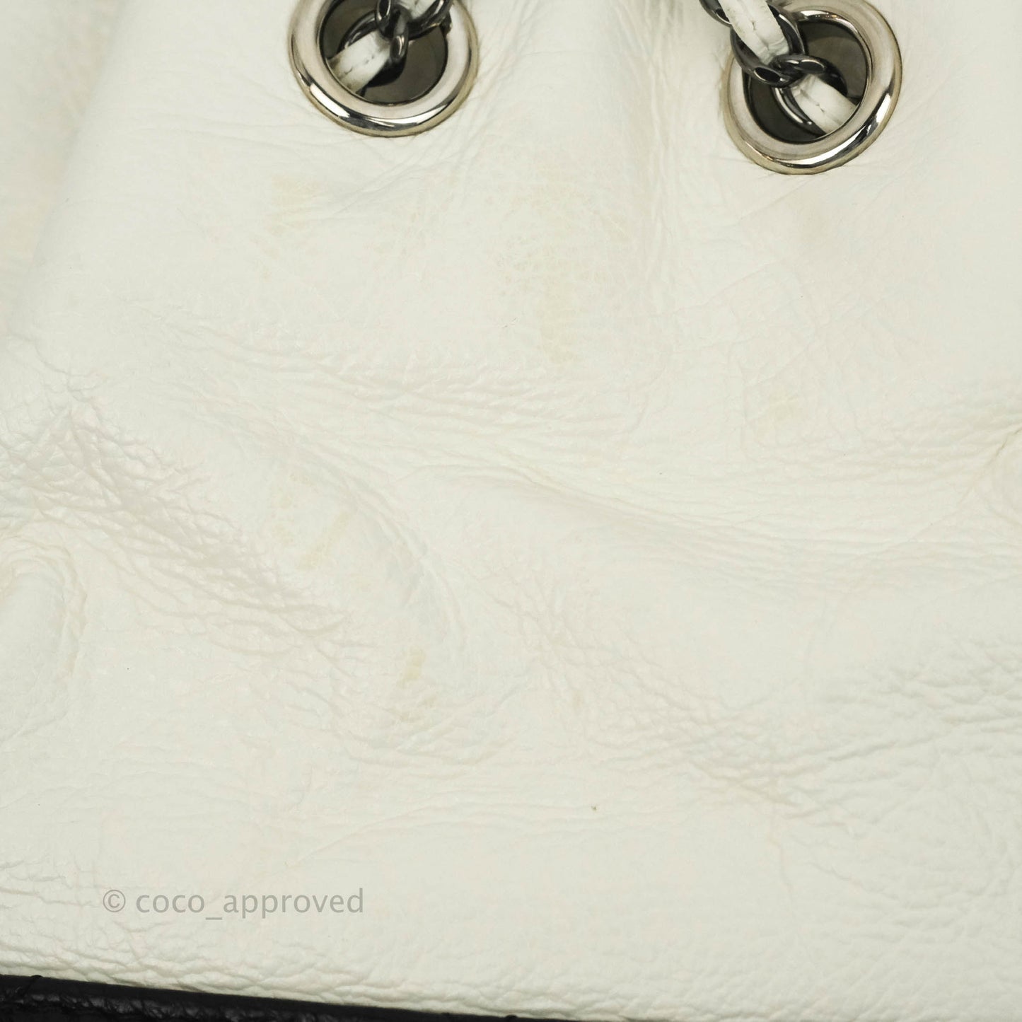 Chanel Small Gabrielle Drawstring Bag White Black Calfskin
