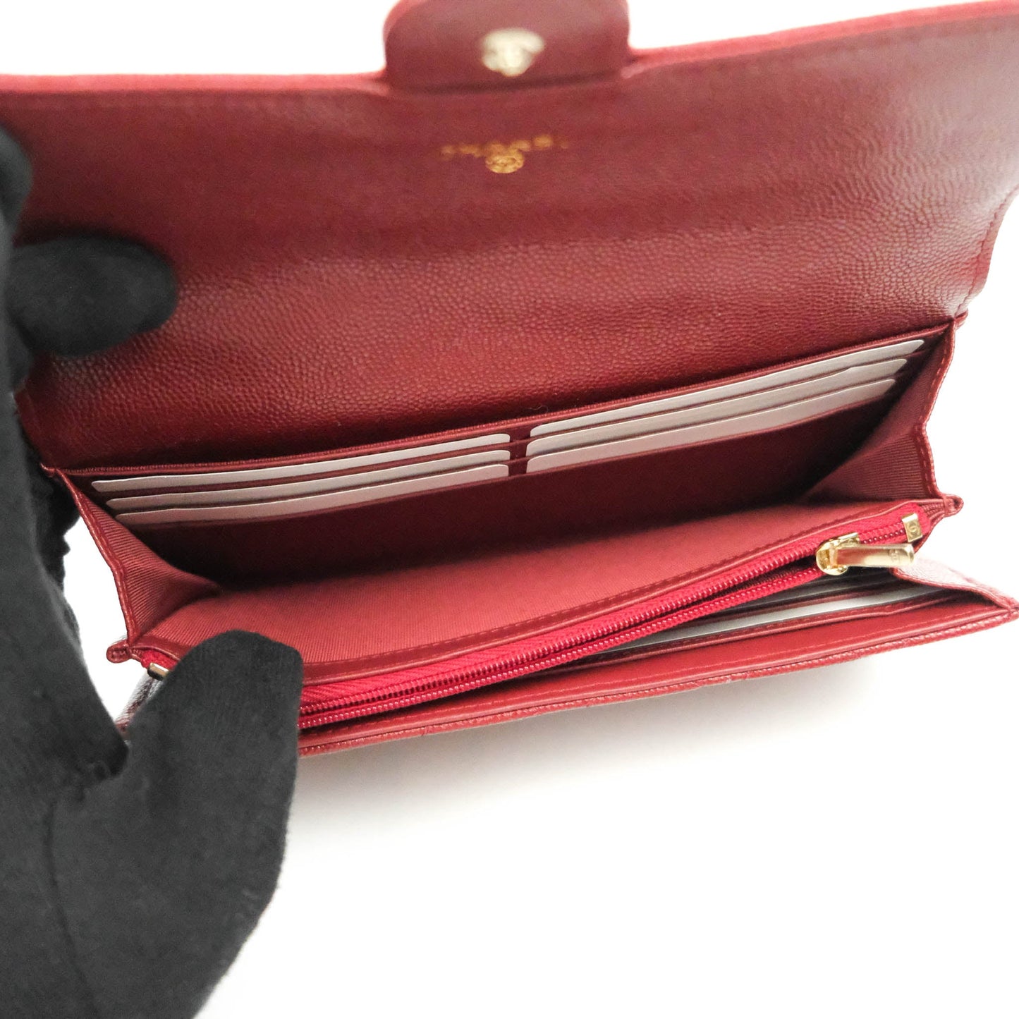 Chanel Caviar Quilted Long Flap Wallet Burgundy Caviar Gold Hardware