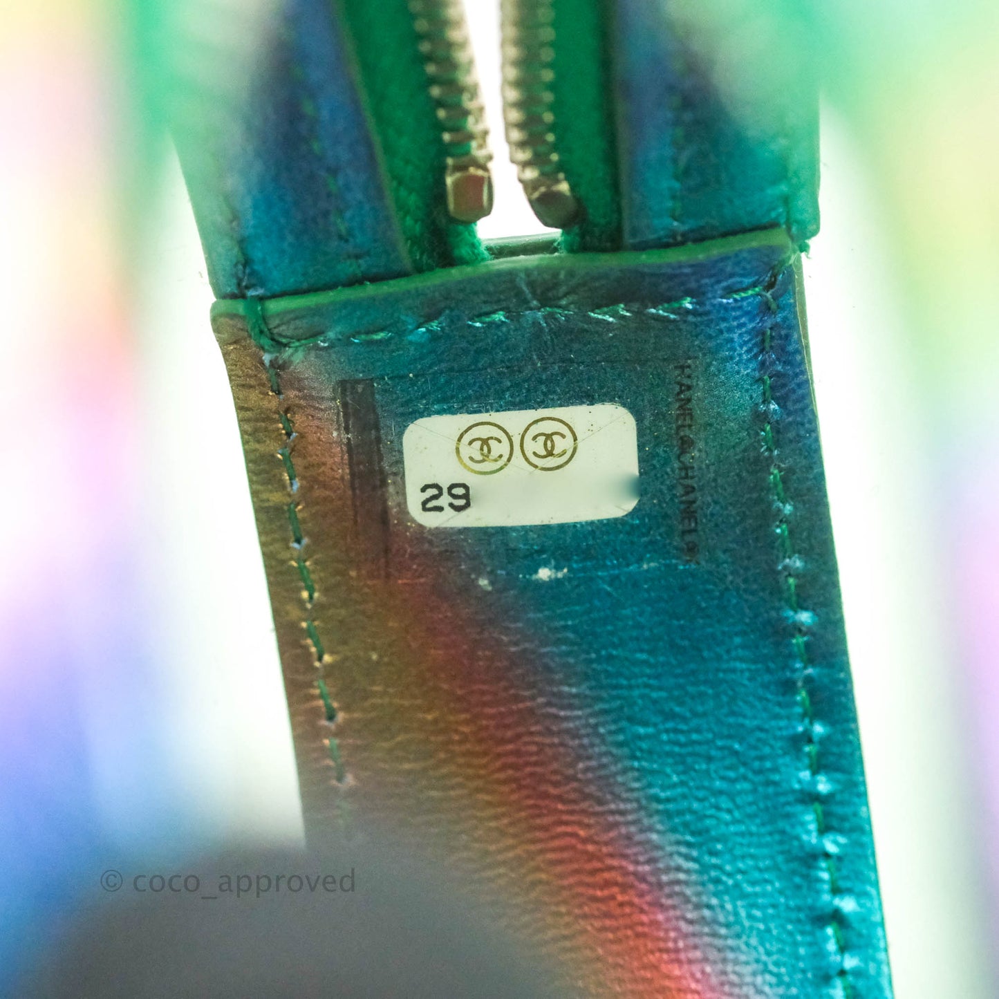 Chanel Filigree Rainbow Green PVC Round Clutch With Chain Silver Hardware 20C