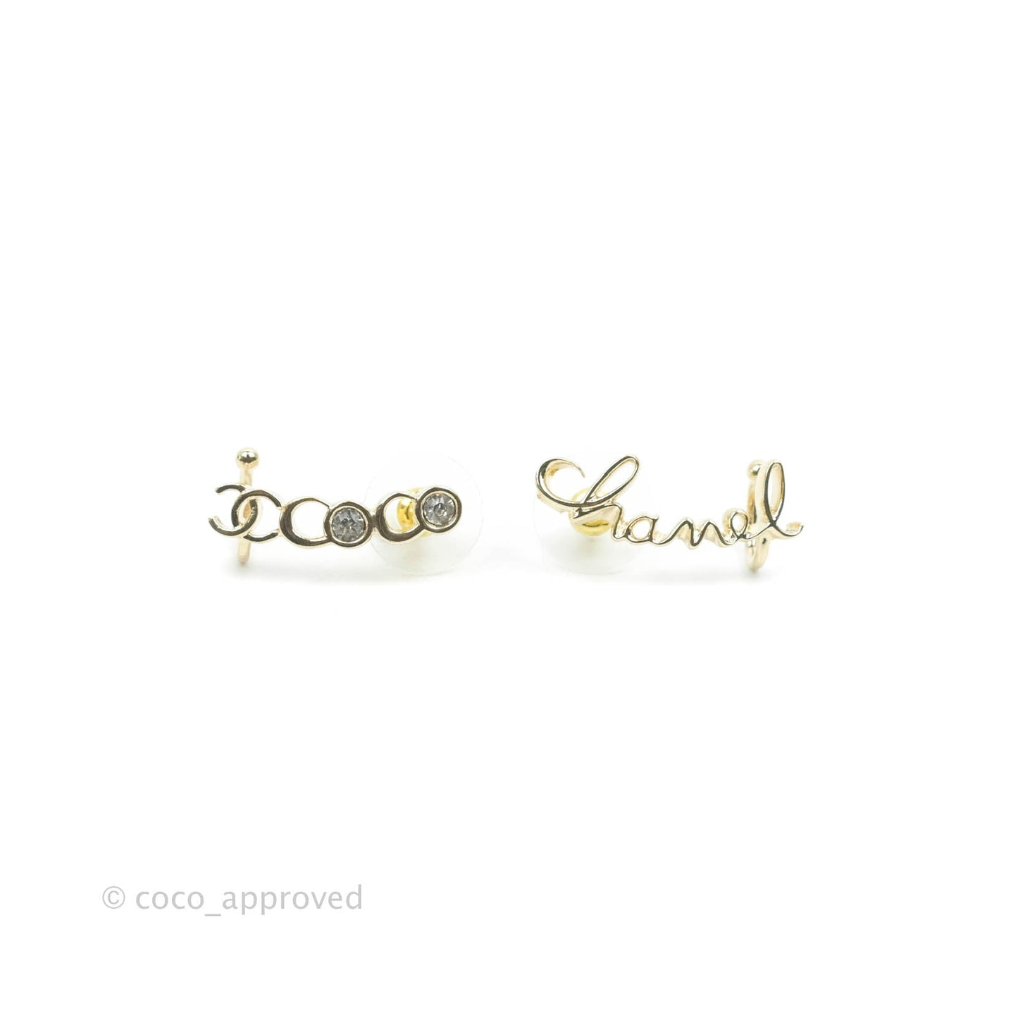 Chanel CC Coco Crystal Earrings Ear Clip Gold Tone 22P