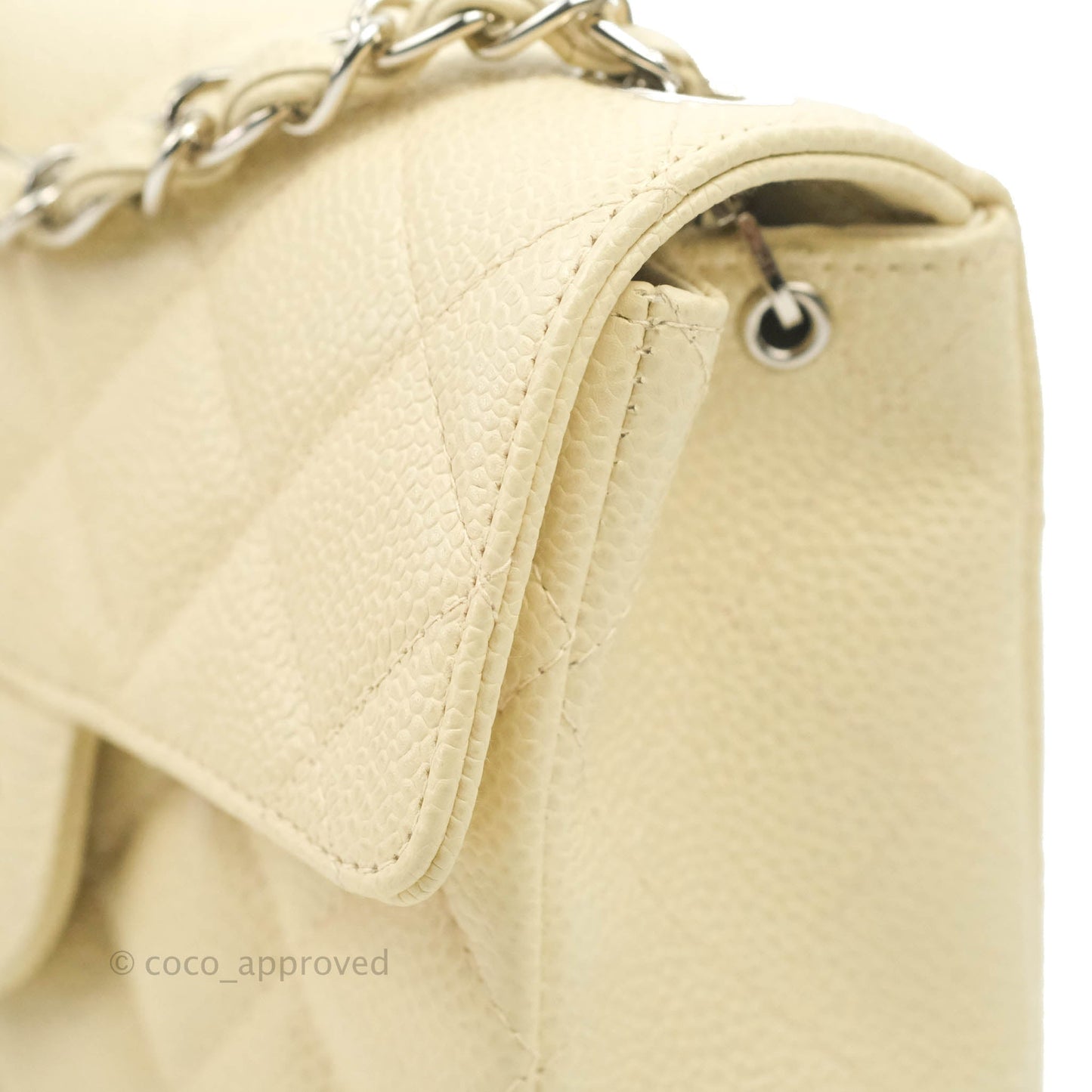 Chanel Vintage Quilted Mini Square Flap Pale Beige Caviar Silver Hardware