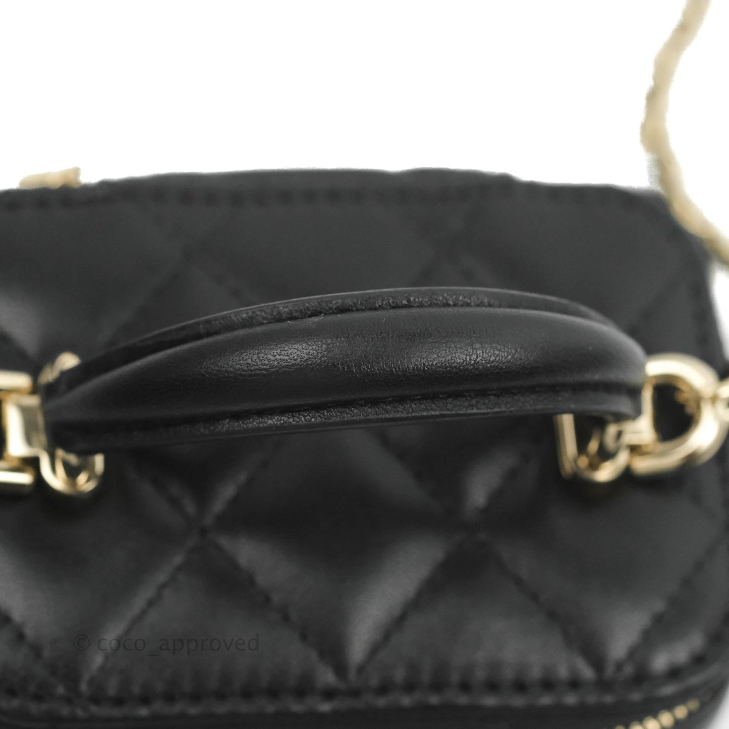 Chanel Mini Top Handle Vanity With Chain Black Lambskin Gold Hardware