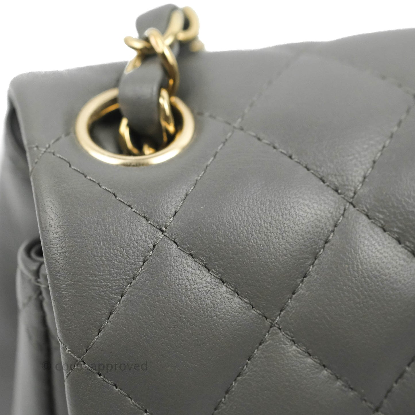 Chanel Quilted Mini Square Grey Lambskin Gold Hardware