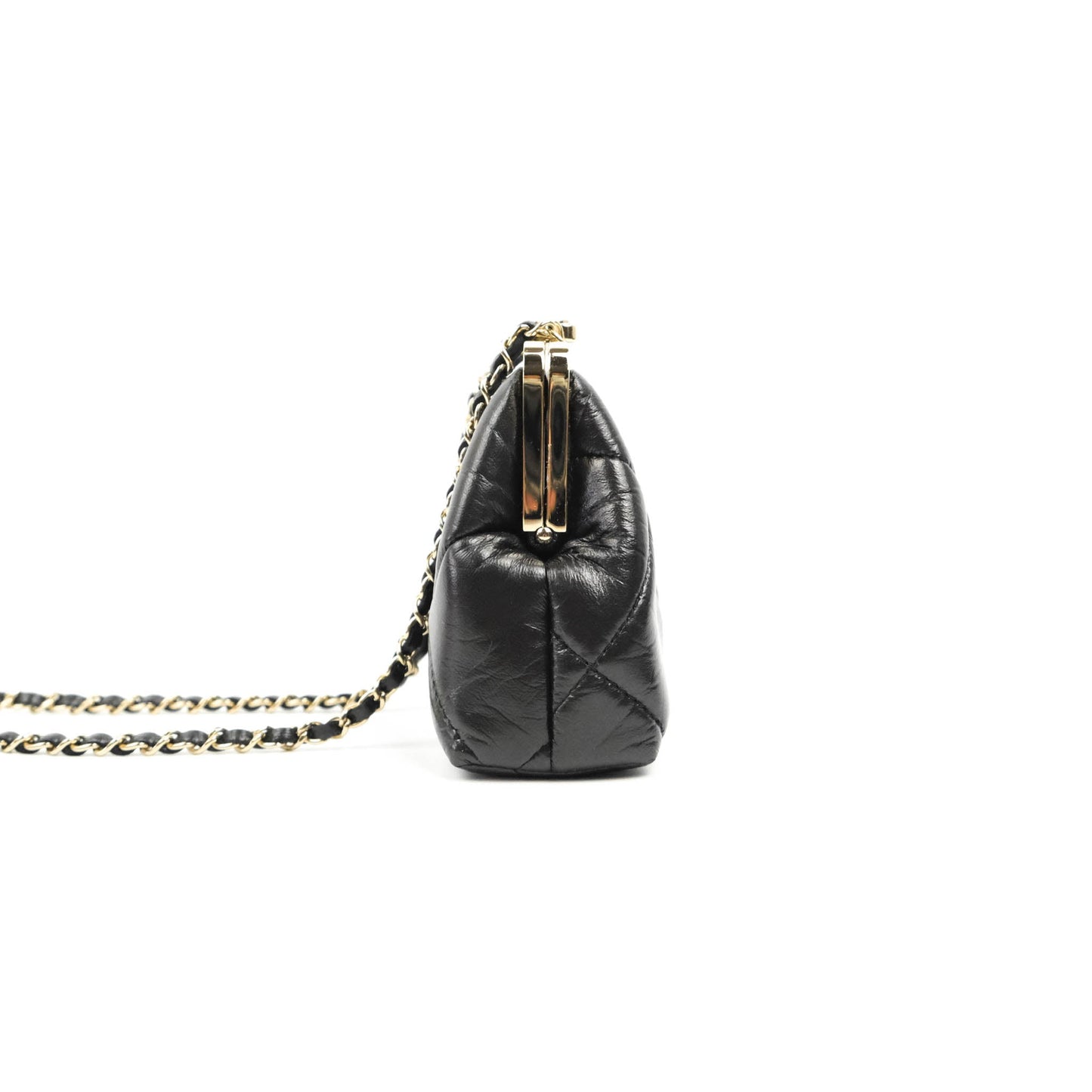Chanel Kisslock Clutch with Chain Black Shiny Aged Lambskin Gold Hardware