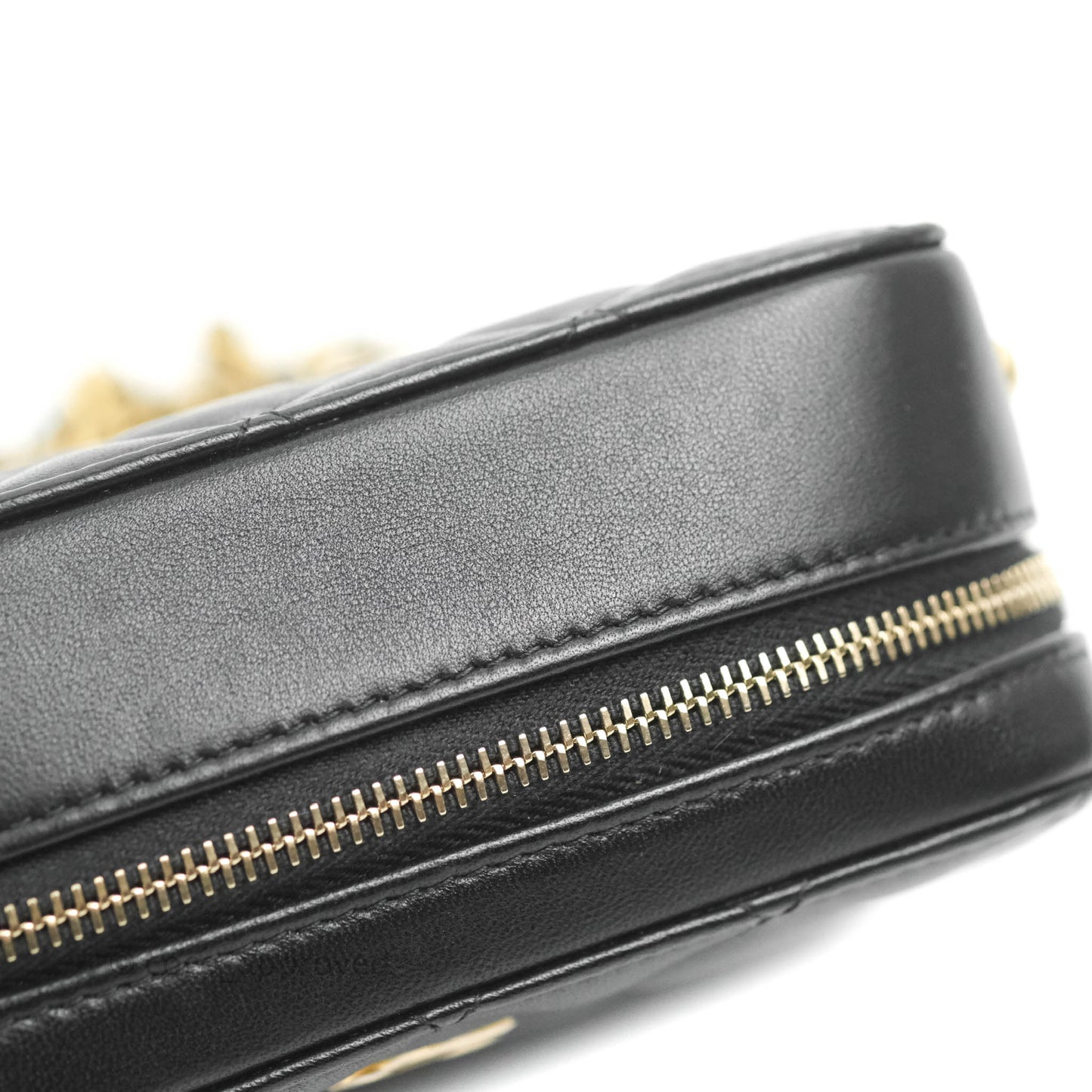 Chanel Mini Pearl Crush Quilted Camera Case Black Lambskin Aged Gold Hardware