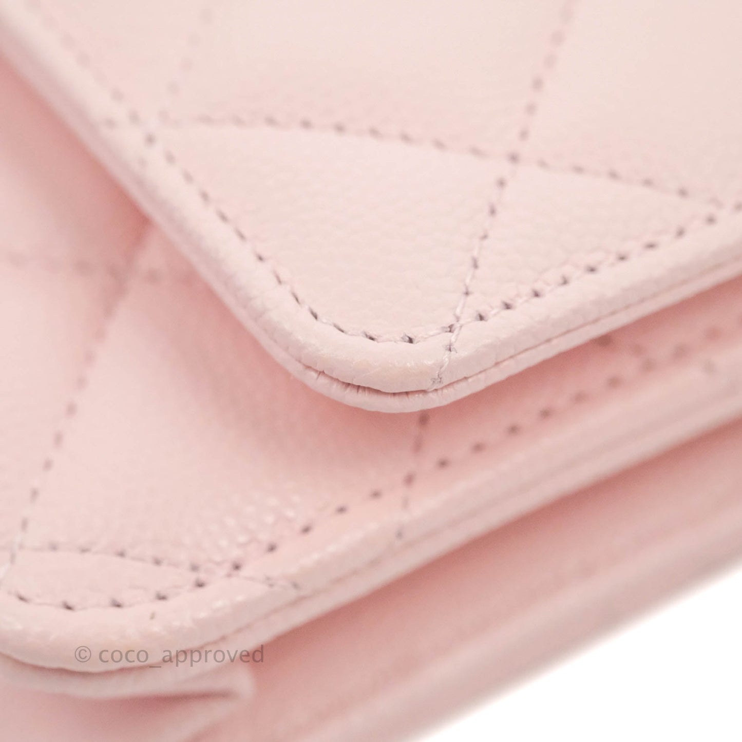 Chanel Quilted Classic Wallet on Chain WOC Light Pink Caviar Gold Hardware 22S