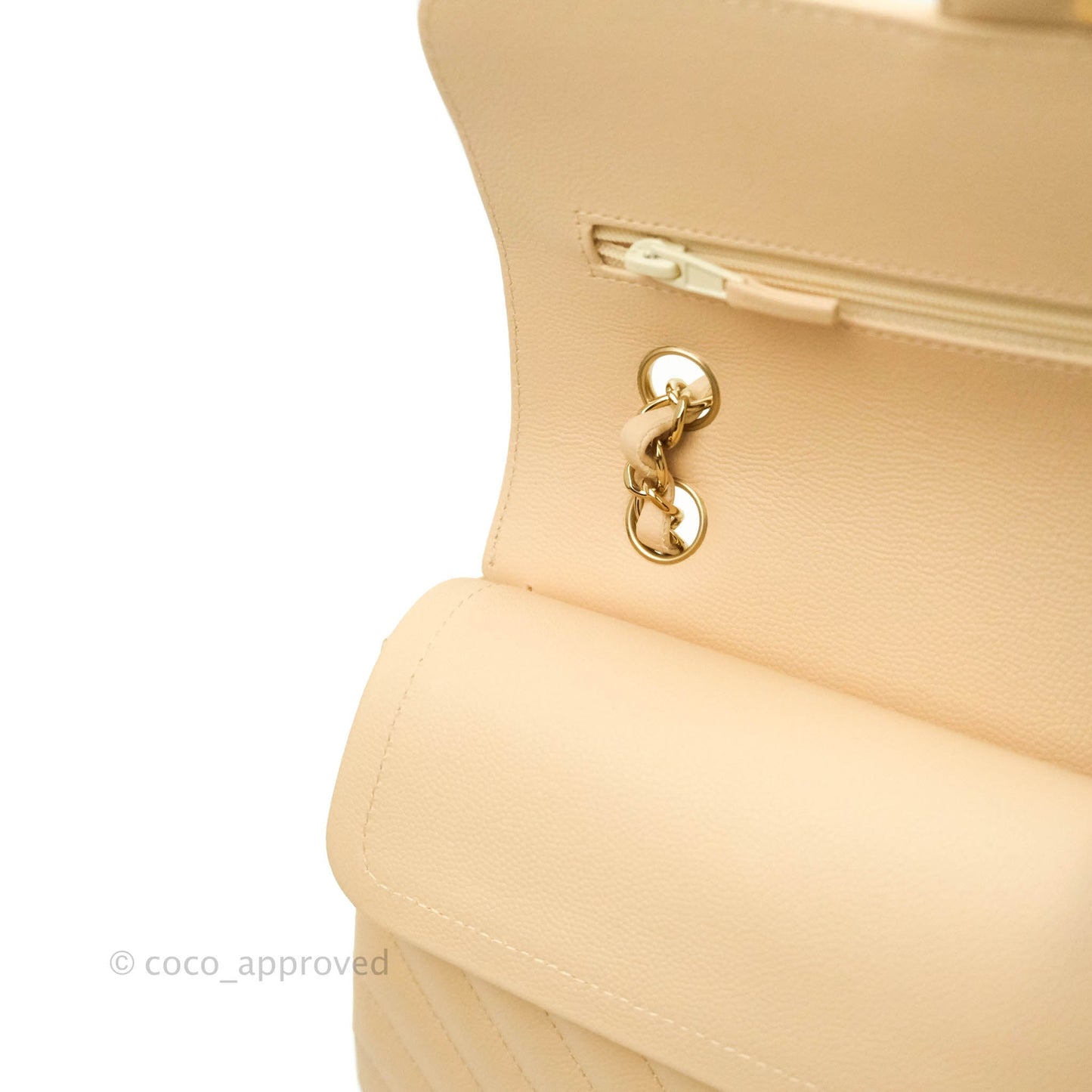 Chanel Classic S/M Small Double Flap Chevron Beige Caviar Gold Hardware
