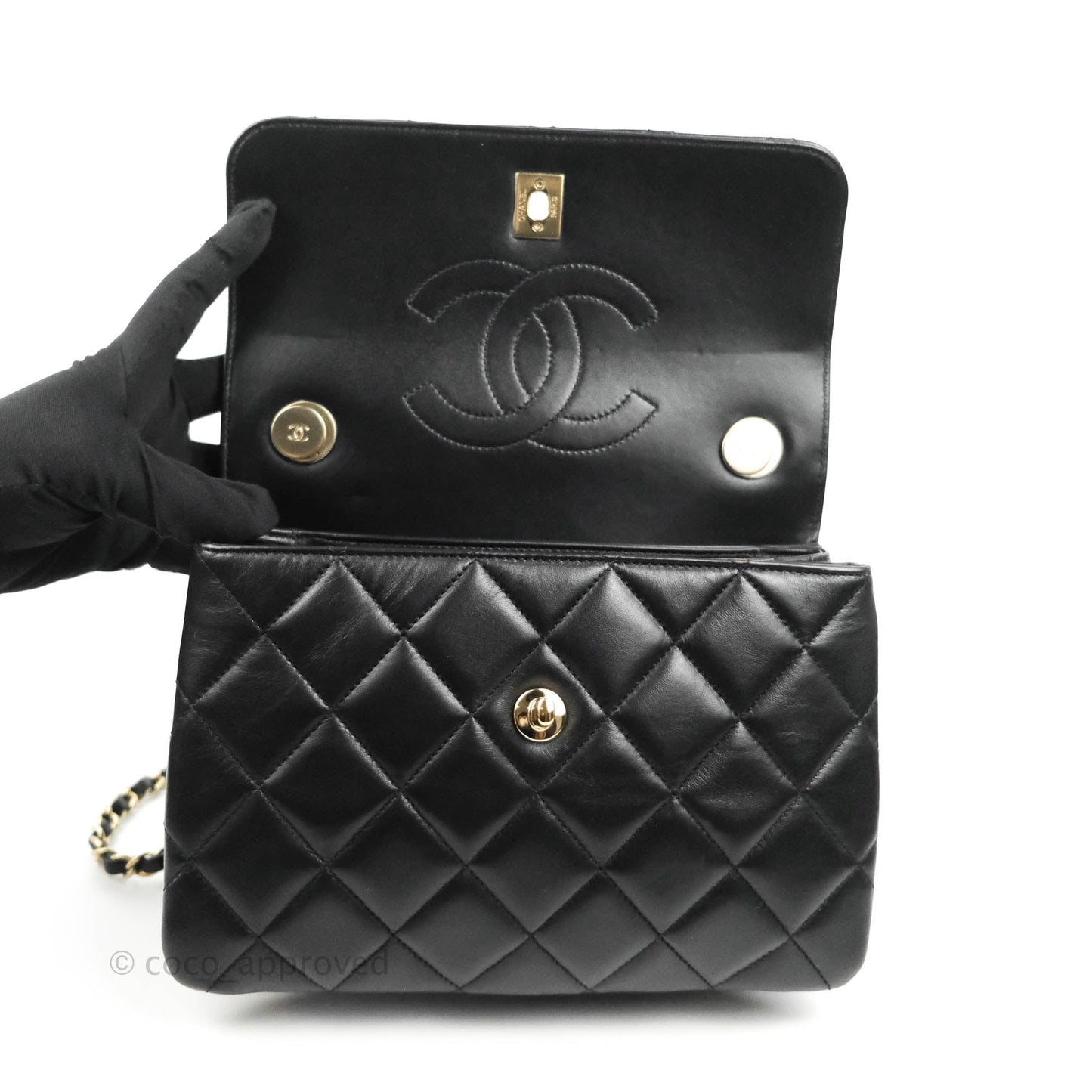 Chanel Small Trendy CC Black Lambskin Gold Hardware