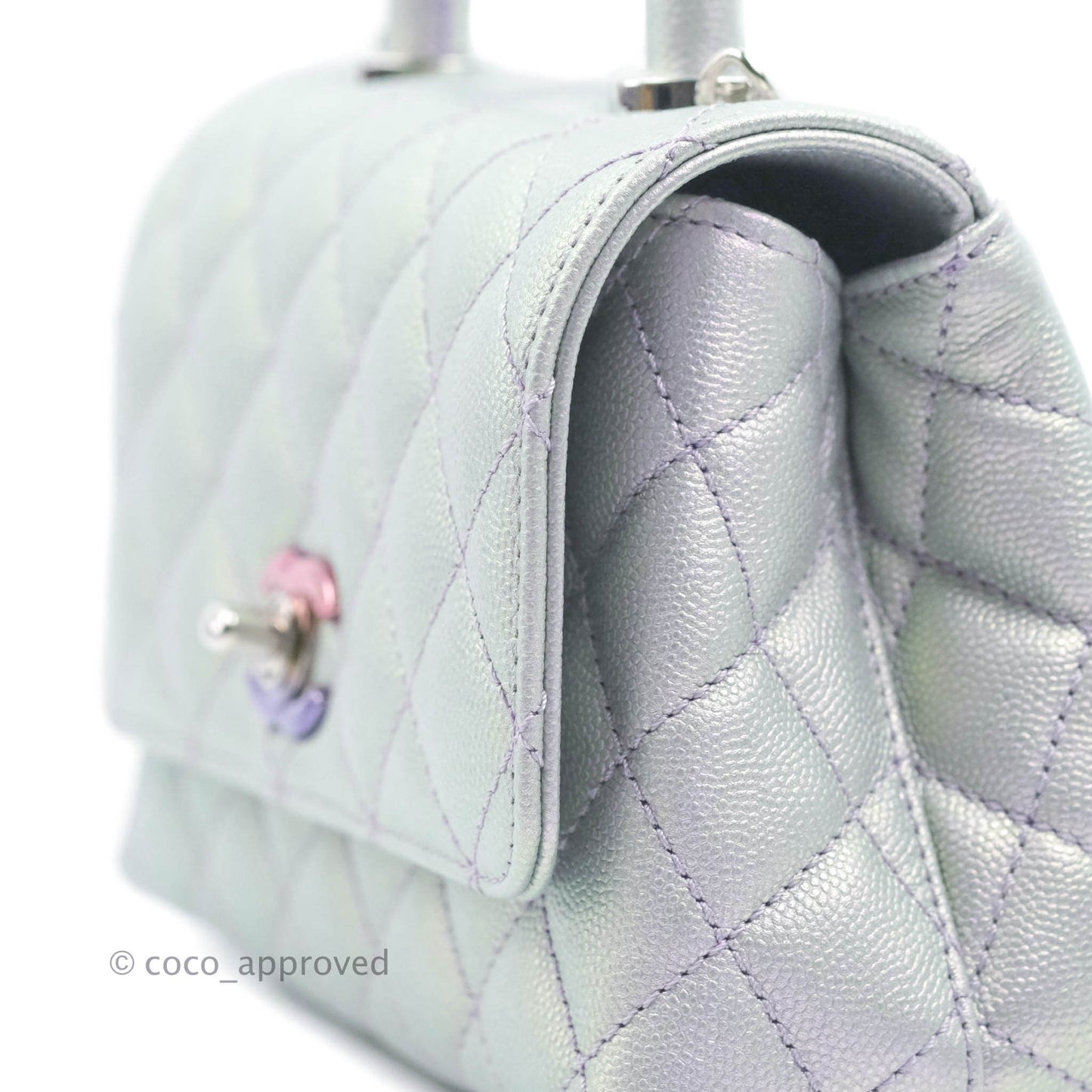 Chanel Mini Coco Handle Quilted Iridescent Lilac Caviar Rainbow Hardware