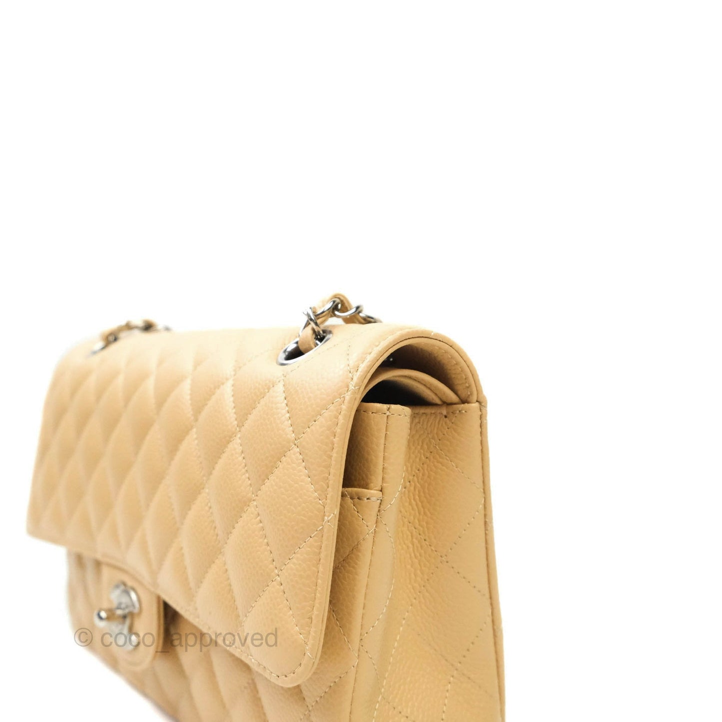Chanel Classic M/L Medium Double Flap Beige Caviar Silver Hardware