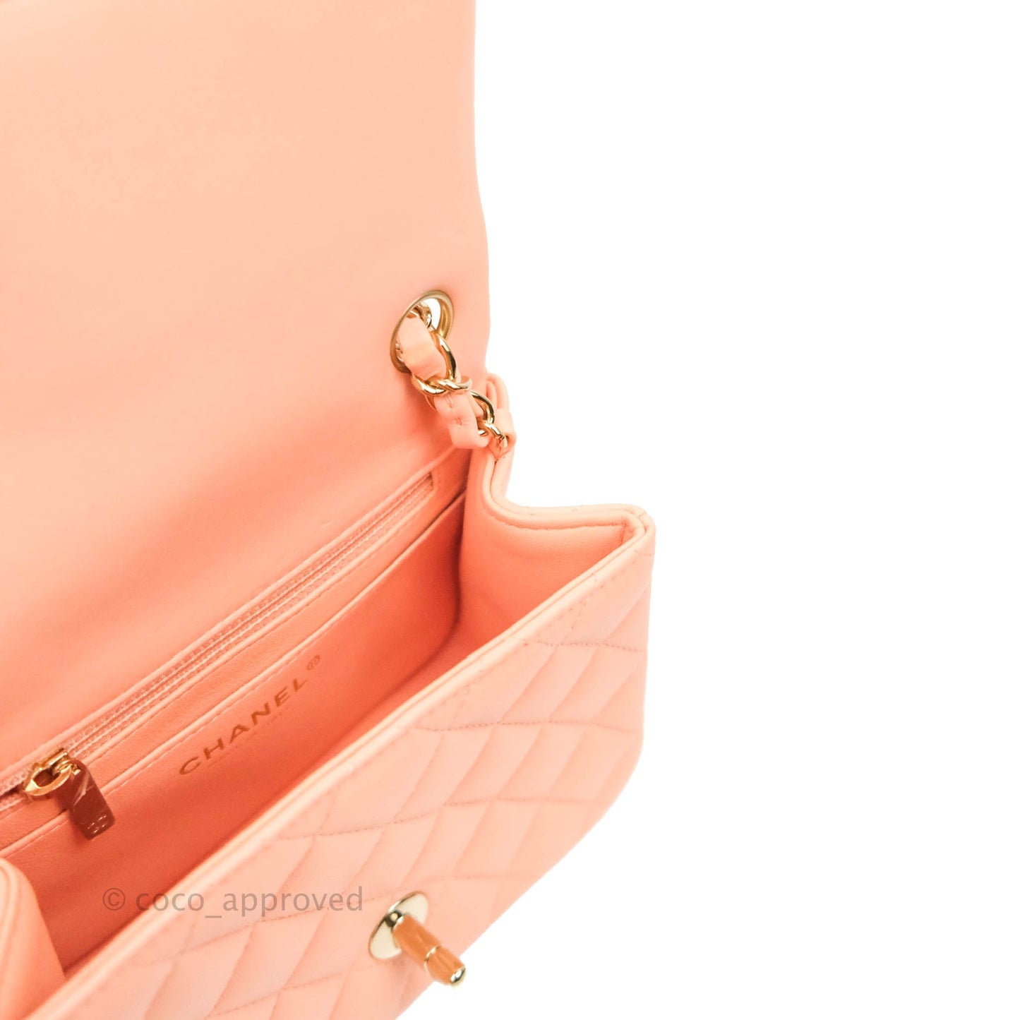 Chanel Quilted Mini Square Beige Pink Lambskin Gold Hardware