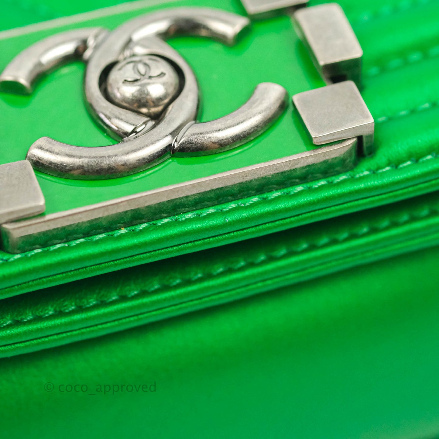 Chanel Small Boy Green Calfskin Ruthenium Hardware