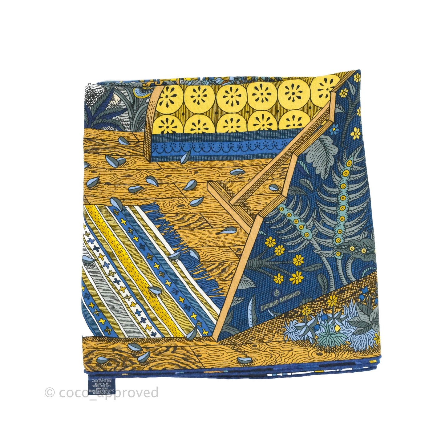 Hermes Acte III, Scene I, La Clairiere shawl 140 Scarf Bleu Nuit/Jaune/Vert