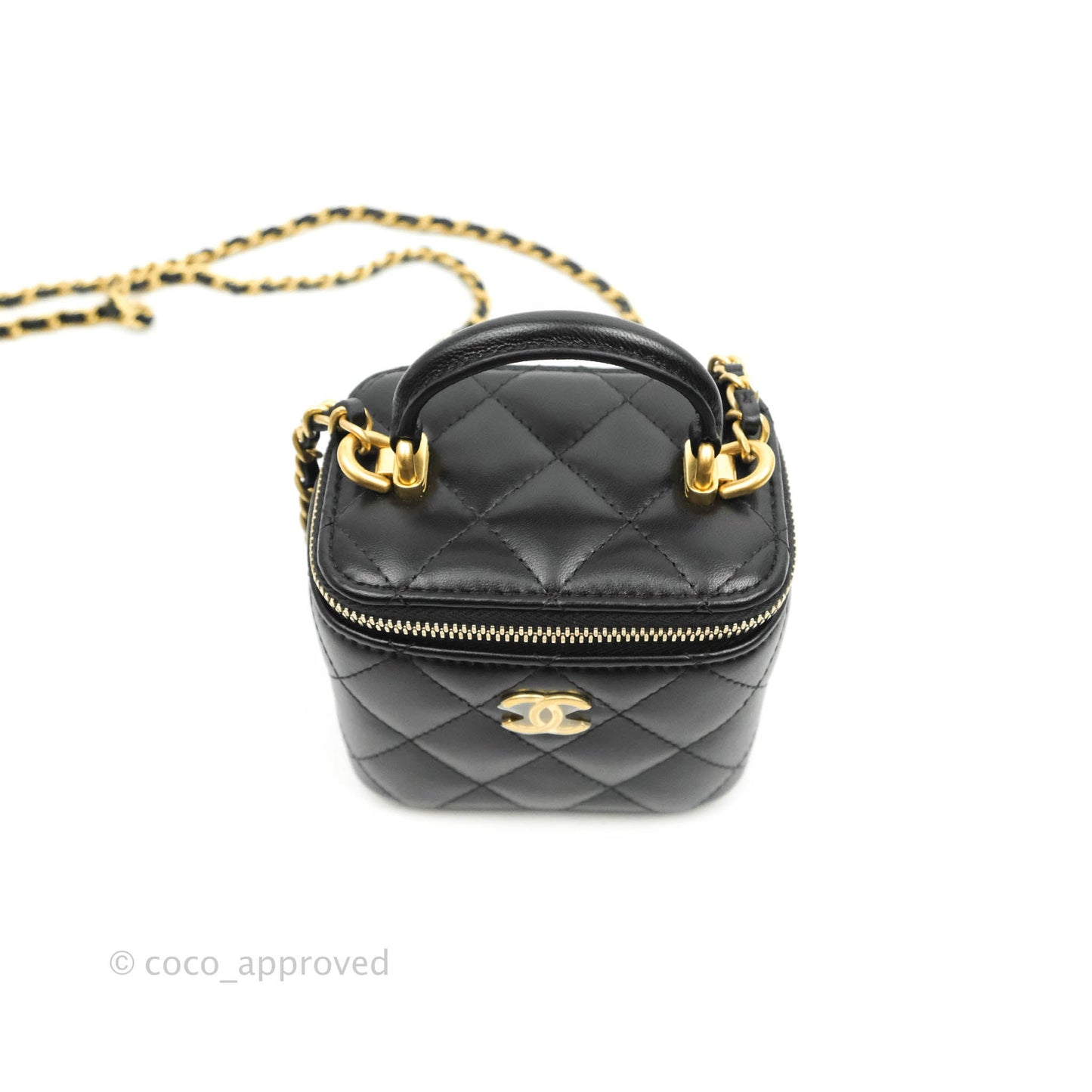 Chanel Mini Top Handle Vanity With Chain Black Lambskin Gold Hardware
