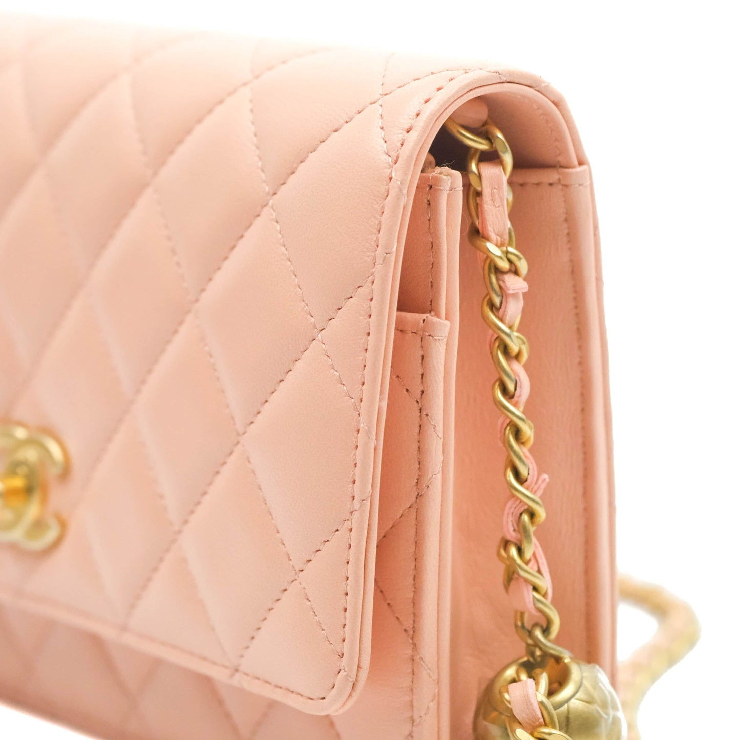 Chanel Quilted Pearl Crush Wallet on Chain WOC Light Pink Lambskin Aged Gold Hardware