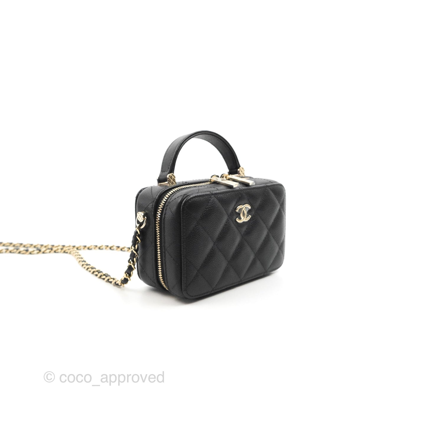 Chanel Vanity Handle With Chain Black Caviar Gold Hardware 22P