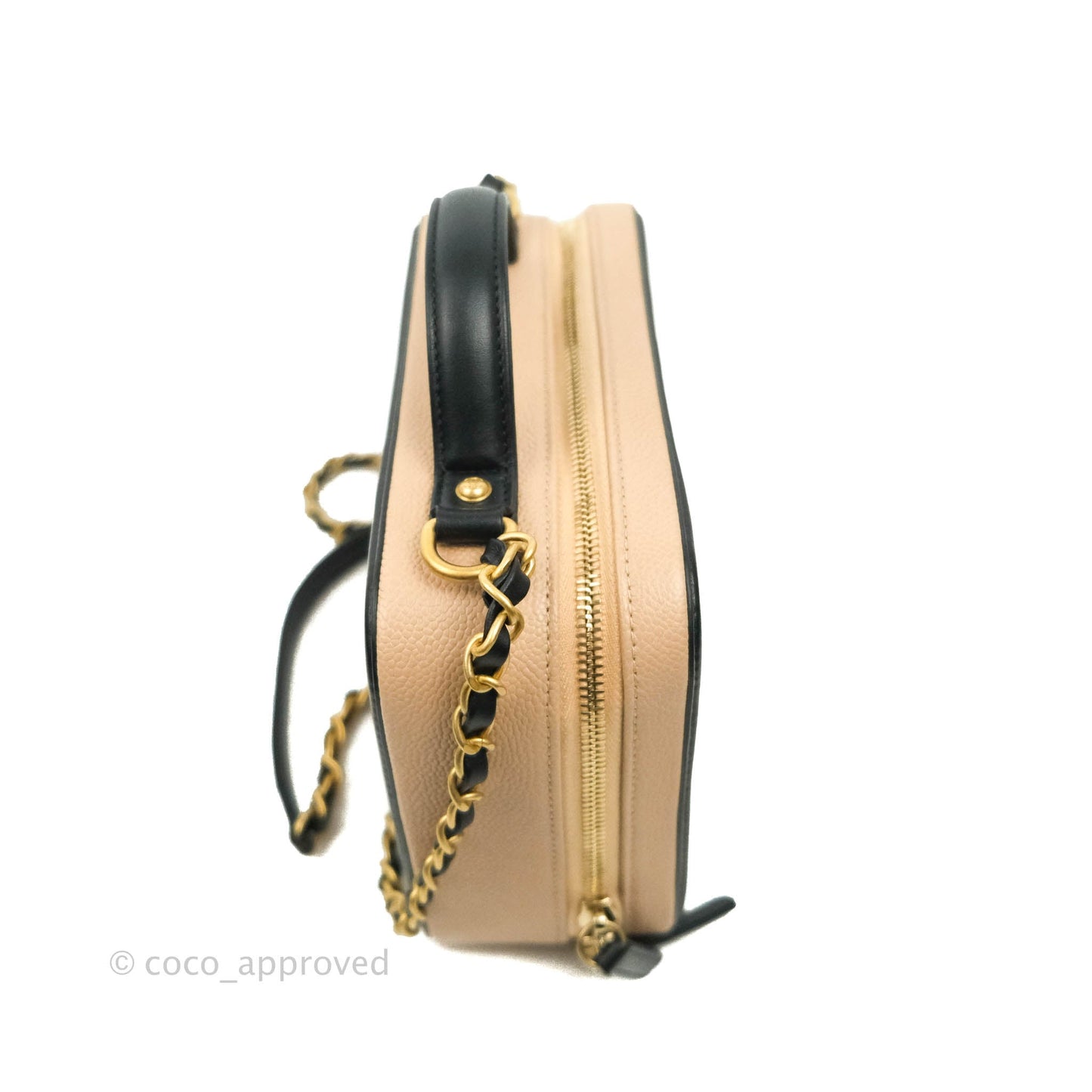Chanel Quilted Medium CC Filigree Vanity Case Beige Caviar Gold Hardware