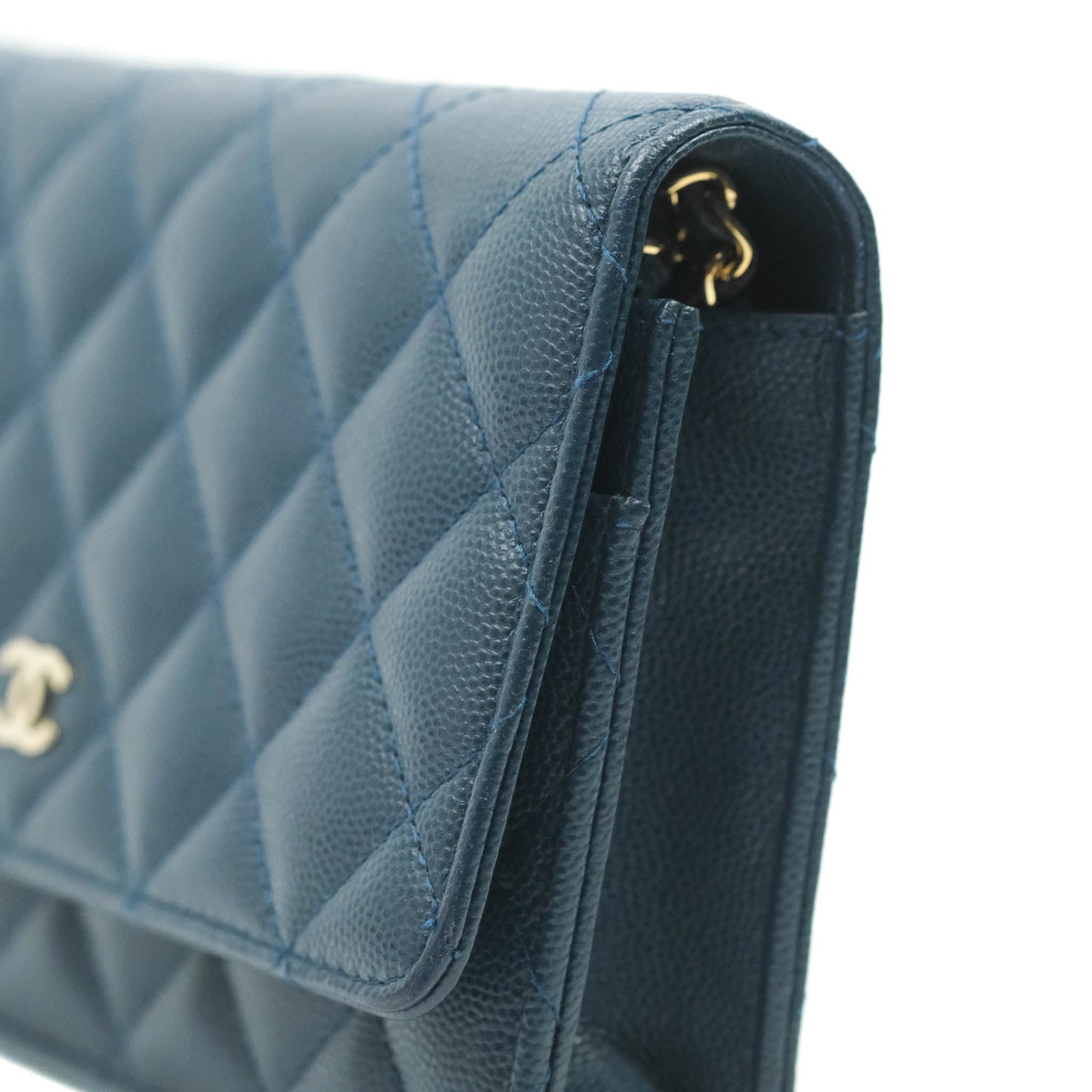 Chanel Quilted Wallet on Chain WOC Dark Blue Caviar Gold Hardware