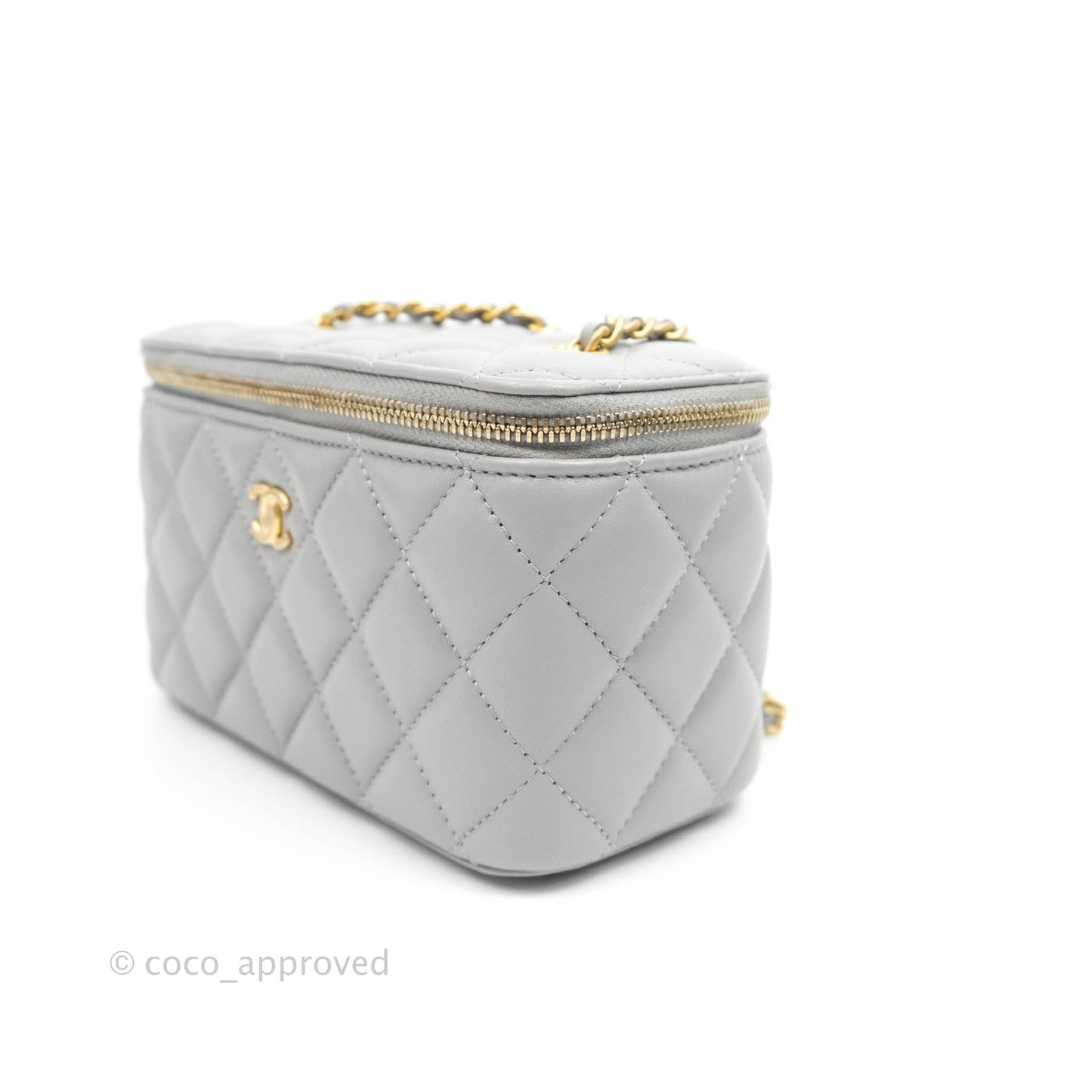 Chanel Vanity with Pearl Crush Chain Grey Lambskin Aged Gold Hardware