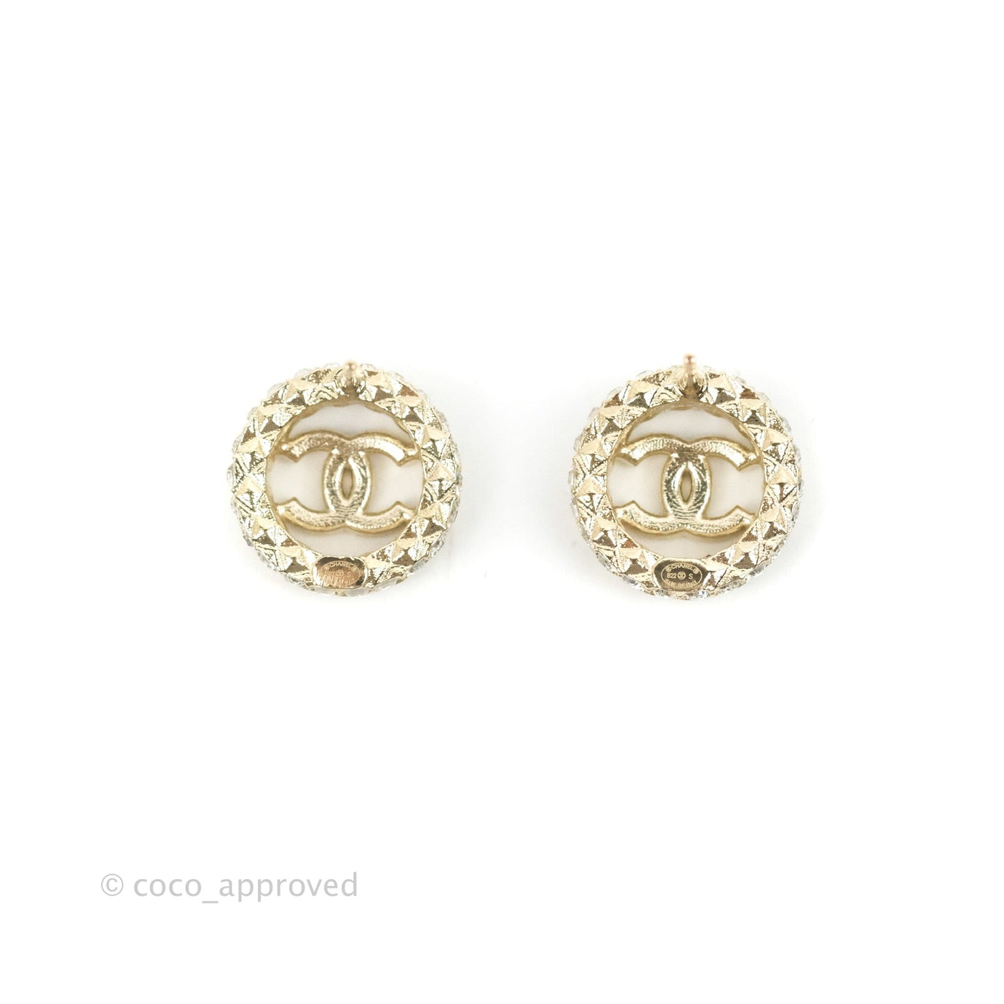Chanel CC Crystal Round Earrings Gold Tone 22S