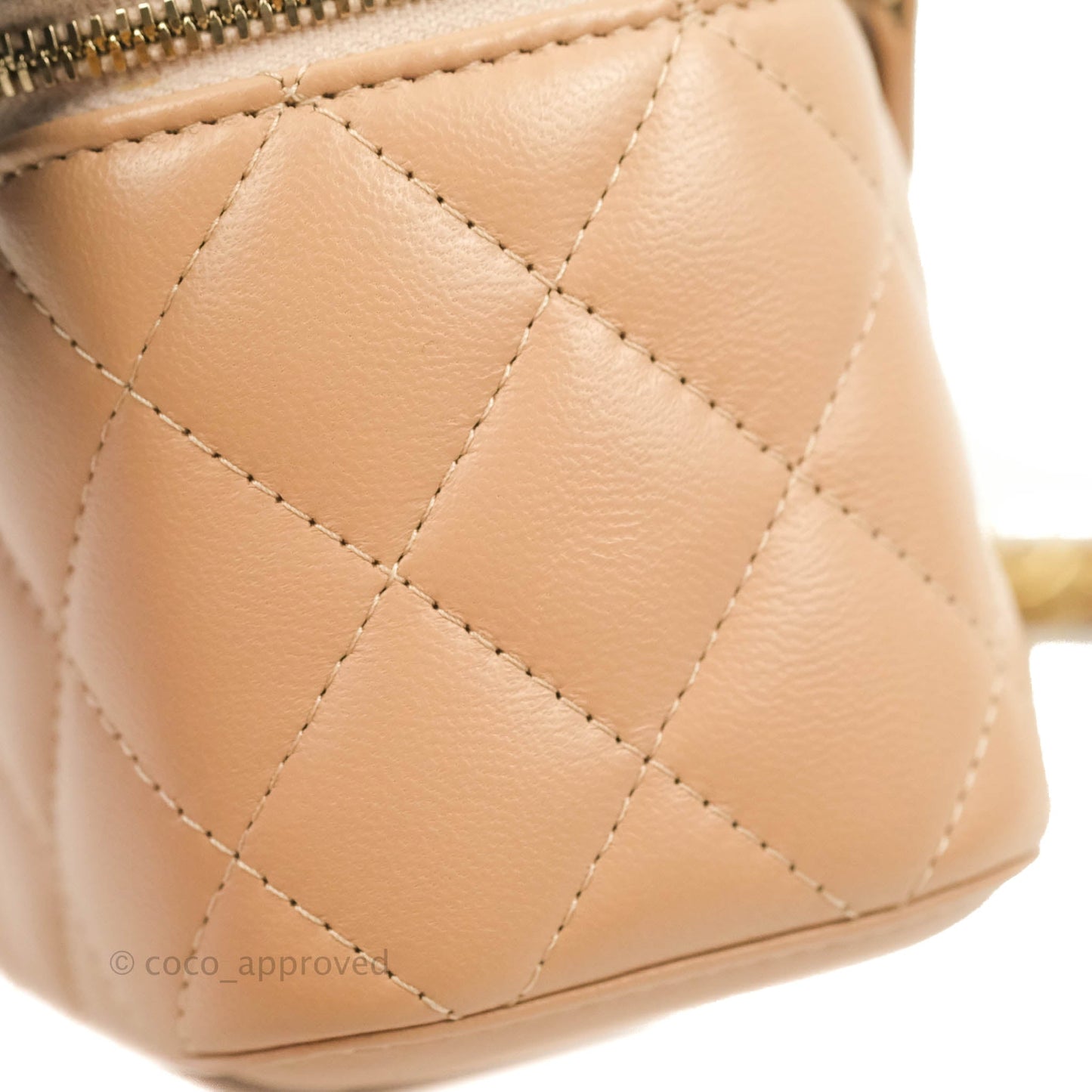 Chanel Mini Top Handle Vanity With Chain Beige Lambskin Aged Gold Hardware