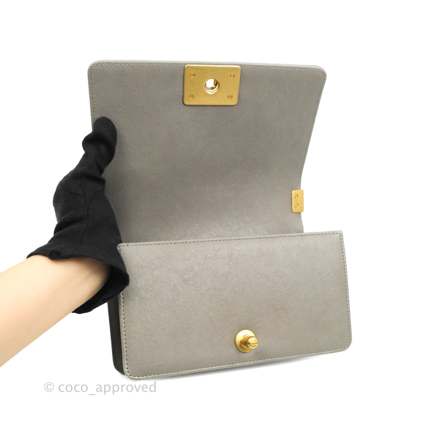 Chanel Small Quilted Boy Dark Grey Caviar Gold Hardware